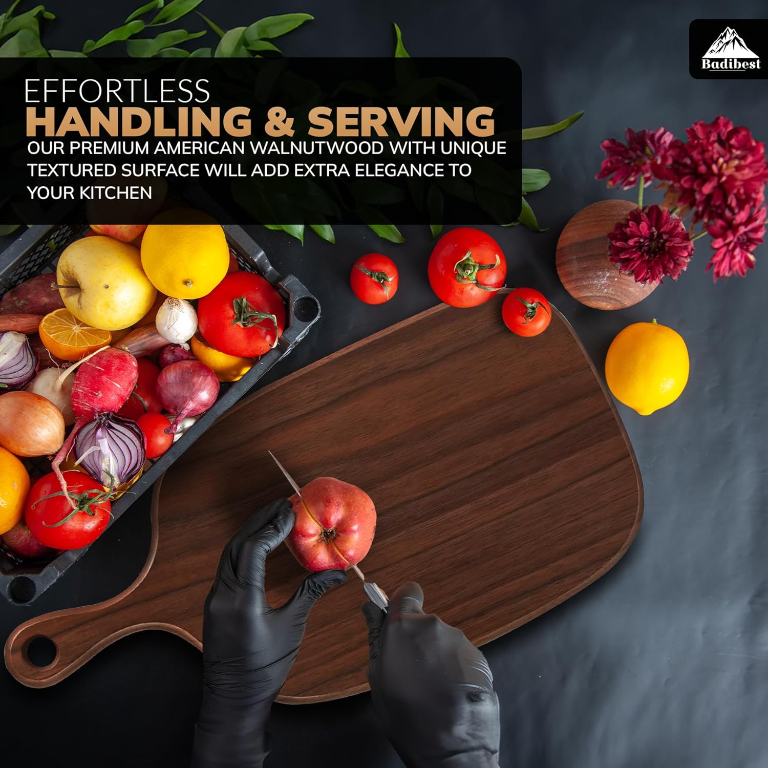 Premium Walnut Wood Cutting Board for Meat, Vegetables & Fruits Eco-Friendly Charcuterie Boards – Natural Wood Cutting Boards for Kitchen Non Toxic – Features Handle & Convenient 14*6.3" Size - Image 5