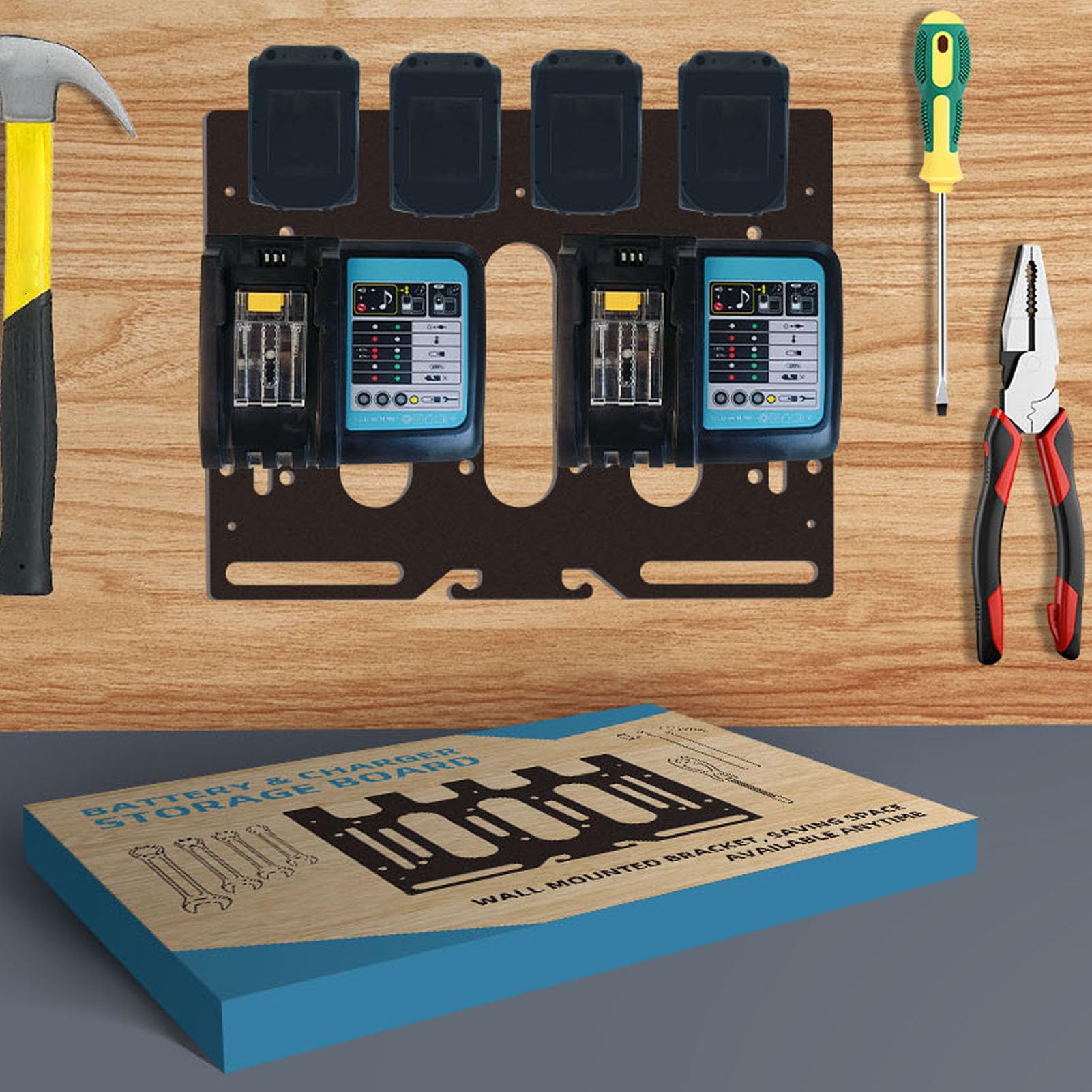 Duokon Support Mural étagère, 4 Emplacements pour Batteries, Acier allié,