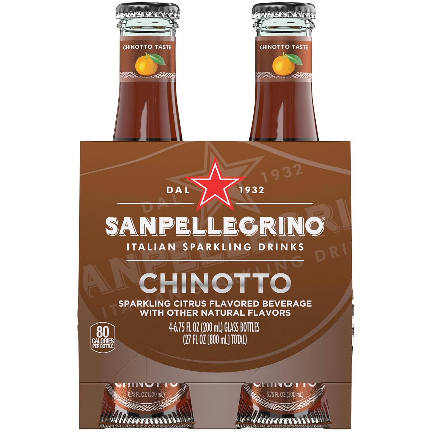 Sanpellegrino Italian Sparkling Drink Chinotto, Sparkling Citrus Beverage, 4 Pack of 6.75 Fl Oz Bottles