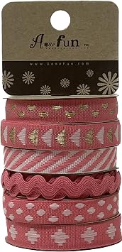 Flamingo Pink Ribbon - Ribbons for Crafts Assorted Ribbon for Hair Cute Polka Dot Pom Pom Trim Pack Colorful RIC Rac Trim Set Cloth Thin Assortment Bundle Fabric Scraps for Crafts Fun Variety Pack