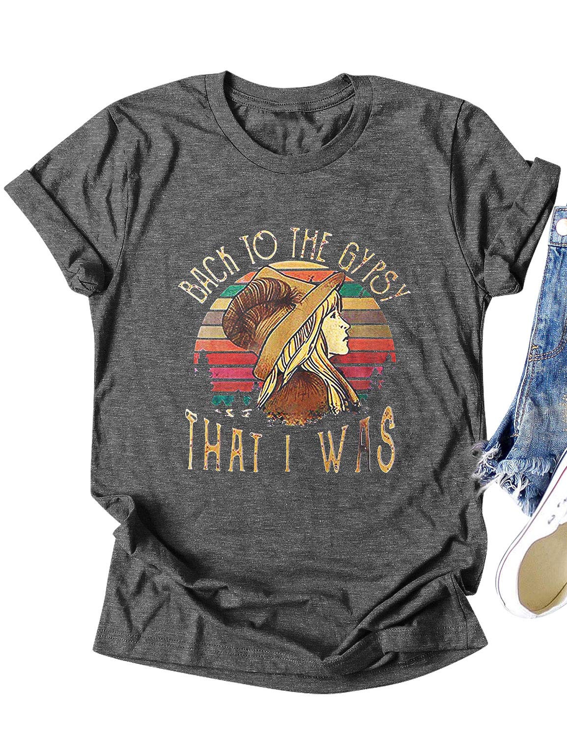 Women Pullover Back to The Gypsy That I was Letter T-Shirt Young Lady Graphic Printed TEE Crew Neck T-Shirt Blouse Tops