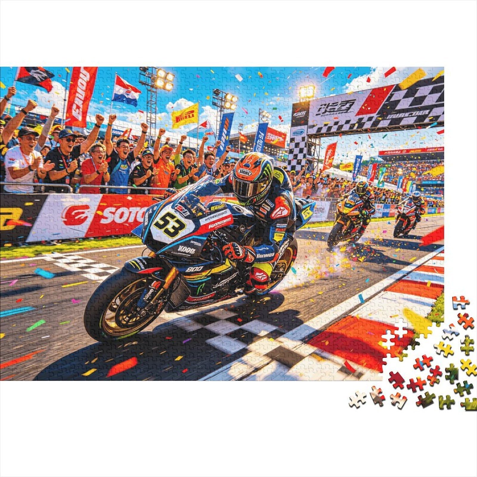 Moto Race Jigsaw Puzzles 1000 Pieces Recycled Material Racing Excitement Puzzles for Elderly Relieve Senile Dementia Fun Family Game Activity Home 38x26cm/1000pcs
