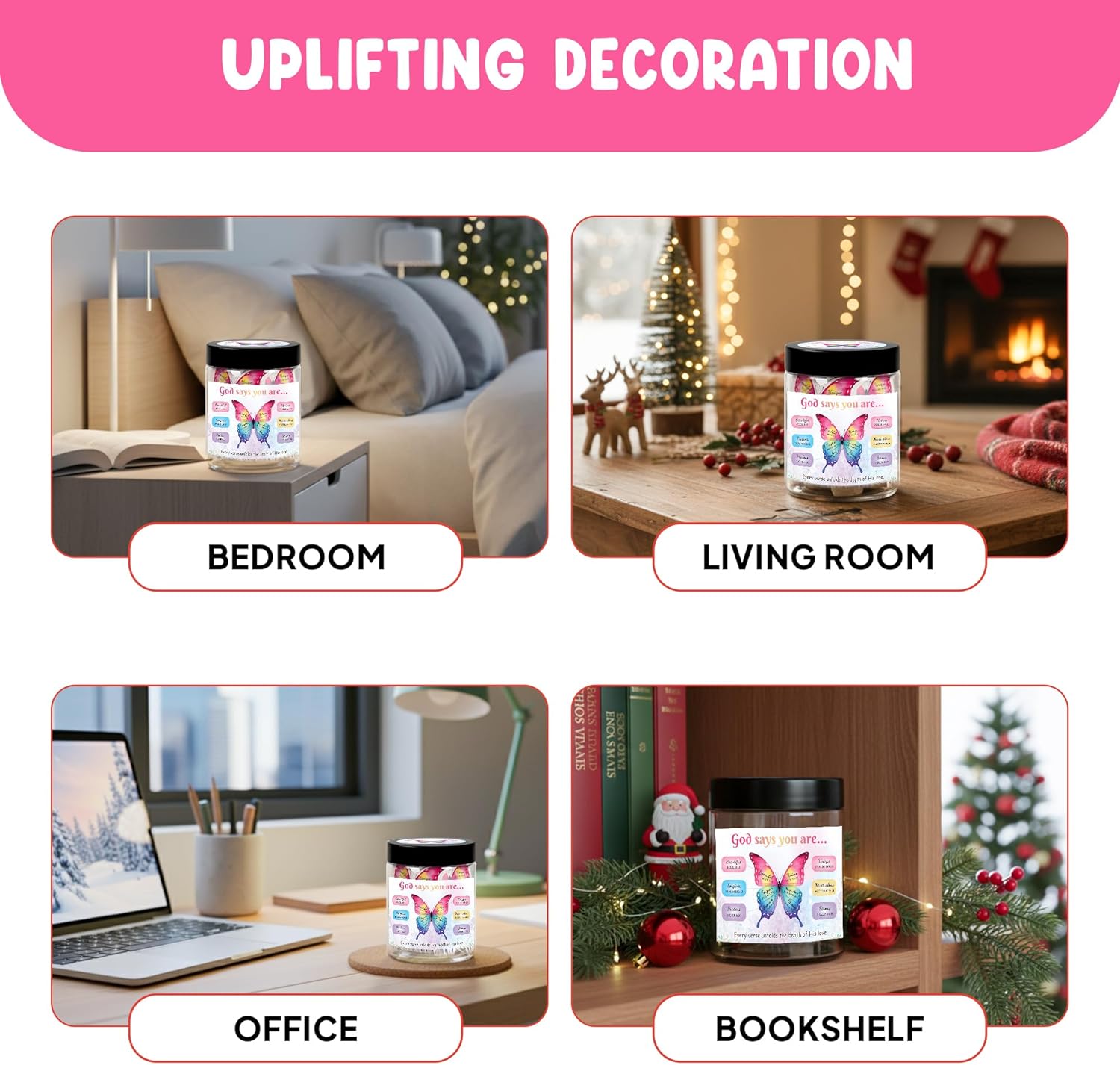 Positive Butterfly Bible Verses Jar with 60 Christian Affirmation Cards, Christian Gifts for Women, God Says You Are, Faith-Based Religious Spiritual Butterfly Gifts for Women Adults, Teens - Image 6