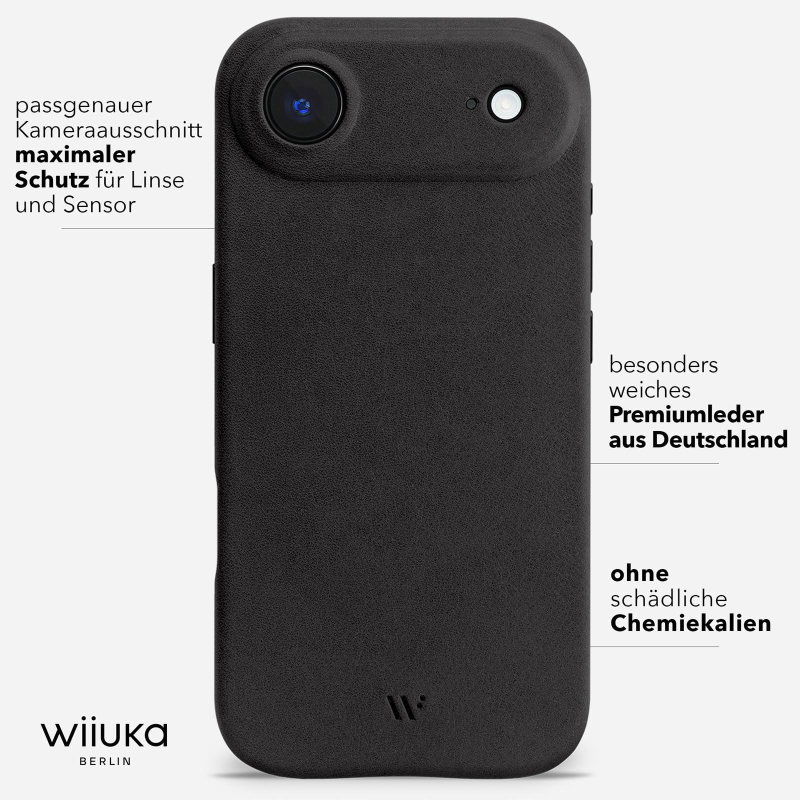 WIIUKA Hülle für iPhone Air, Leder aus Deutschland, Lederhülle extra Dünn, Premium Handyhülle, Case, Qi, skiin More, Vintage Schwarz