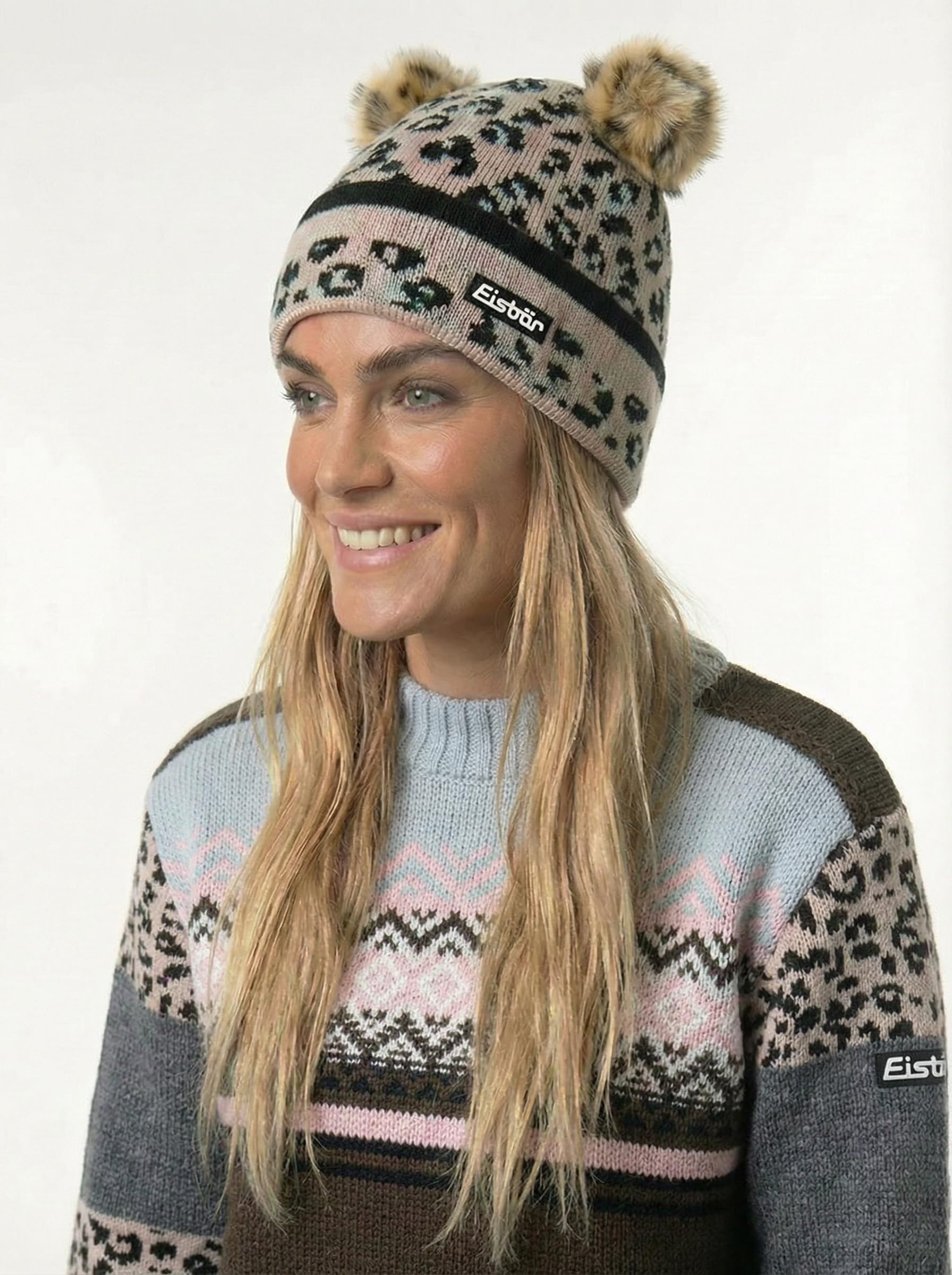 Eisbär Gorro de mujer Stephie Leo – 50 años Esquí Austria colección de aniversario – Gorro de lana merino para mujer con forro polar protege contra el frío y el viento – Gorro de invierno con patrón