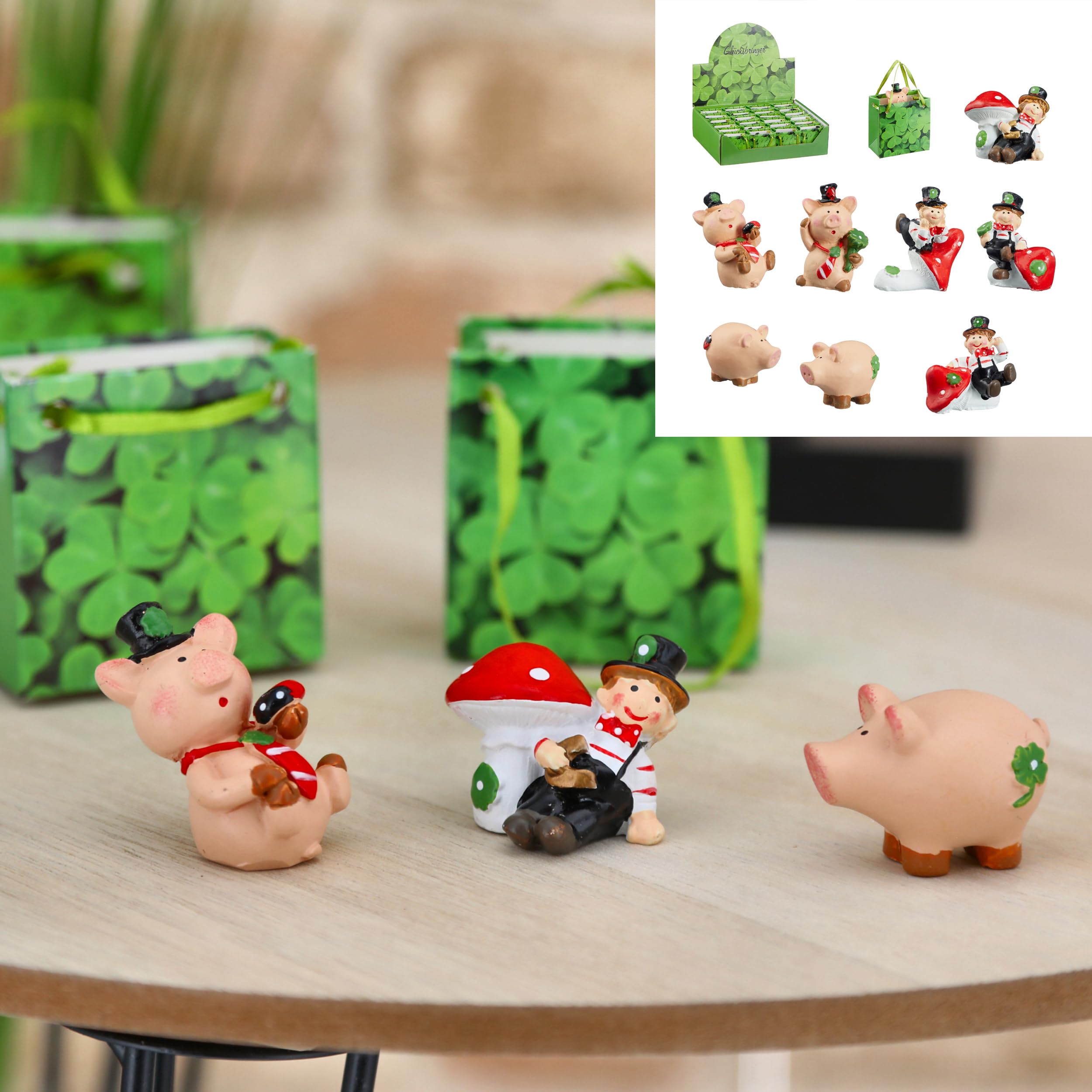 Annastore 24 x Schweinchen als Glücksbringer in Kleiner Papiertüte - Glücksbringer Jahreswechsel - Glücksschwein - Silvester - Glückschweinchen (24 x Schweinchen + Schornsteinfeger)