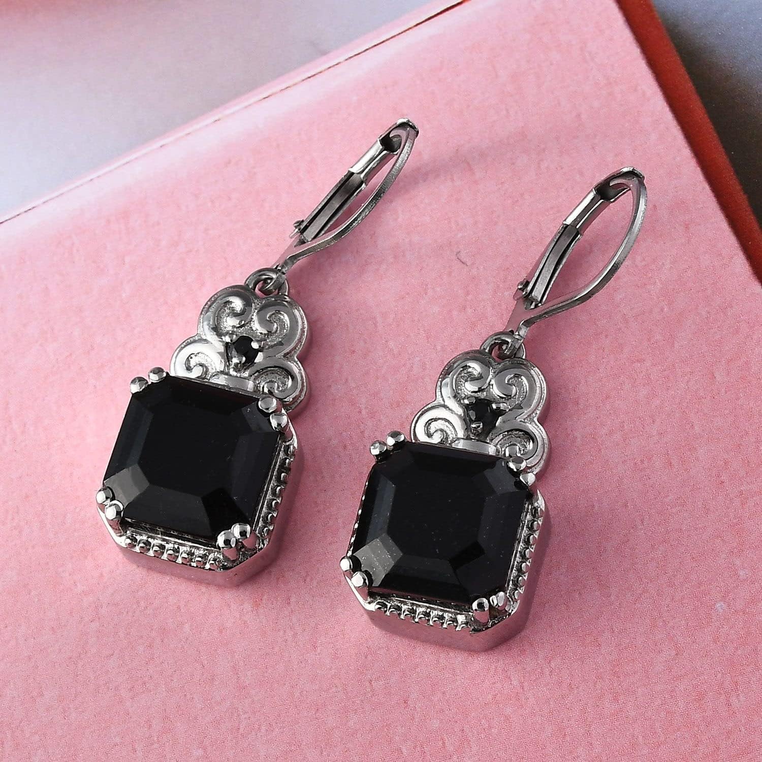 Black Tourmaline & Spinel Dangle Earrings for Women Jewelry Birthstone Jewelry Stainless Steel Lever Back Women Ct 7.13 (10x10 MM) Birthday Christmas Gifts