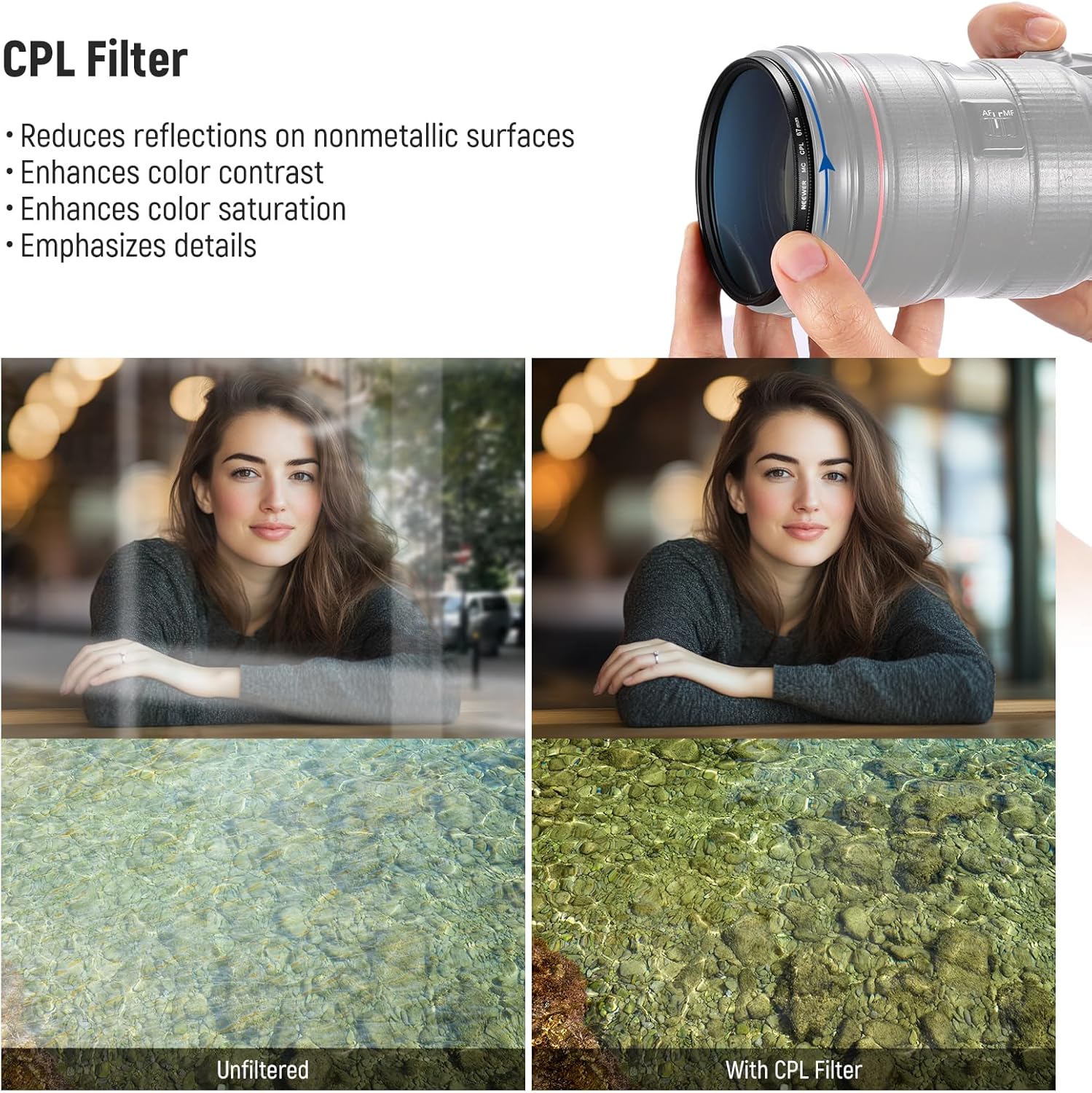 NEEWER 67mm UV/CPL/ND Lens Filter Kit, UV Protection + Circular Polarizing + Neutral Density (ND8) Camera Lens Filter Set with Multicoated Optical Glass, Slim Frame & Upgraded Foldable Storage Case