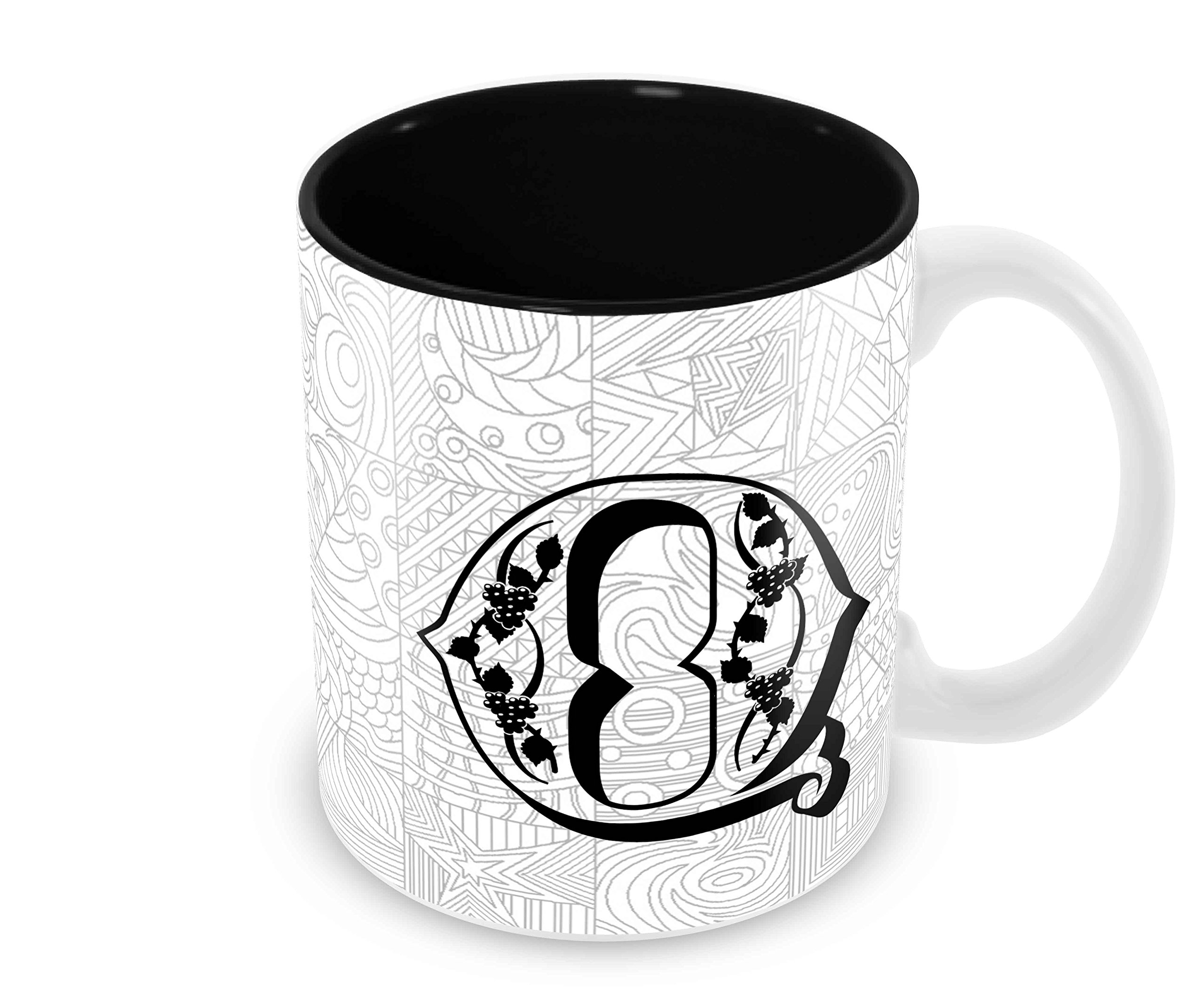 Tuelip Custom A - Z Alphabet Designer Printed Mug | Floral Wreath - Candy Apple | Tea & Coffee Cups (350 ML) (Q)
