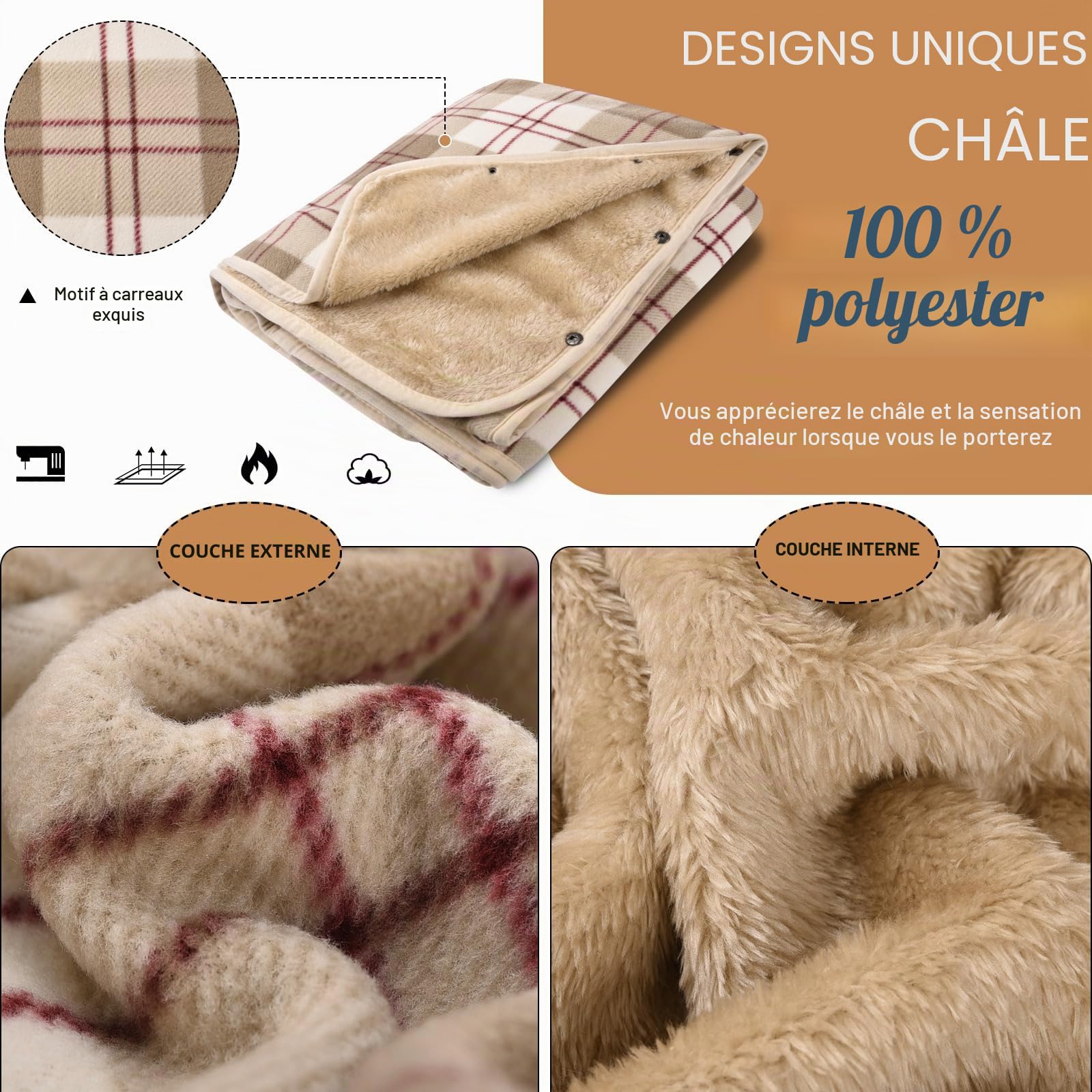 heekpek Femmes Ponchos Multiway Sherpa Polaire Châles Wraps Hiver Chaud Doux Grosse Cape avec Boutons Couverture À Carreaux Poncho Surdimensionné pour La Maison Bureau École