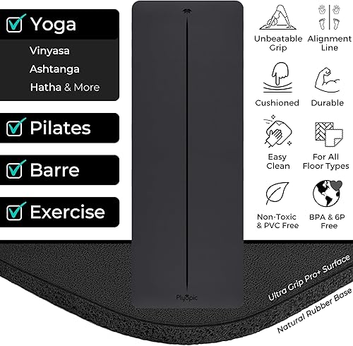 Miniatura 2 de Plyopic. Alfombrilla de yoga Ultra-Grip Pro+, rendimiento antideslizante extremo, líneas de alineación, gruesa y cómoda, para todos los niveles y
