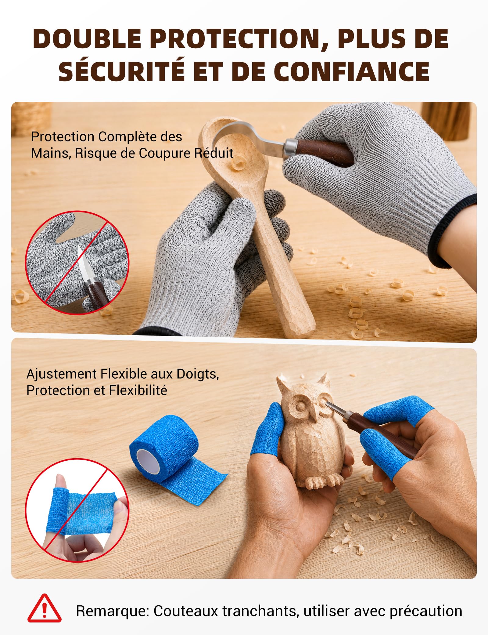 30 en 1 Kit Sculpture Bois, Outils de Sculpture avec Couteaux Sculpture Bois, Blocs à Sculpter, Pierre à Aiguiser, Pâte à Polir, Gants Anti-Coupure, Étui en Cuir, pour Débutants, DIY, Whittling