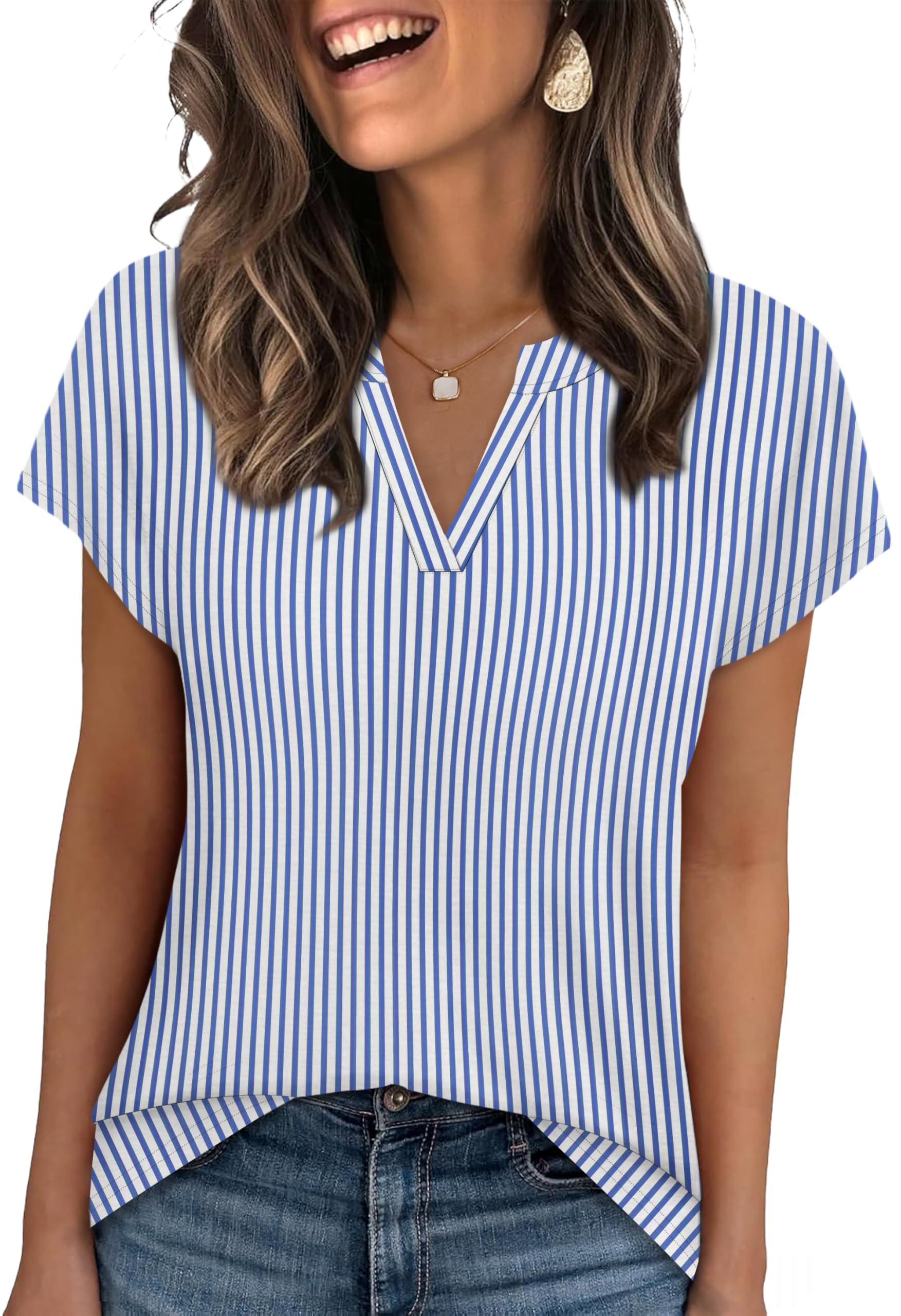 WIHOLL T Shirts for Women V Neck Summer Tops Ladies Short Sleeve Casual Tee — view 9