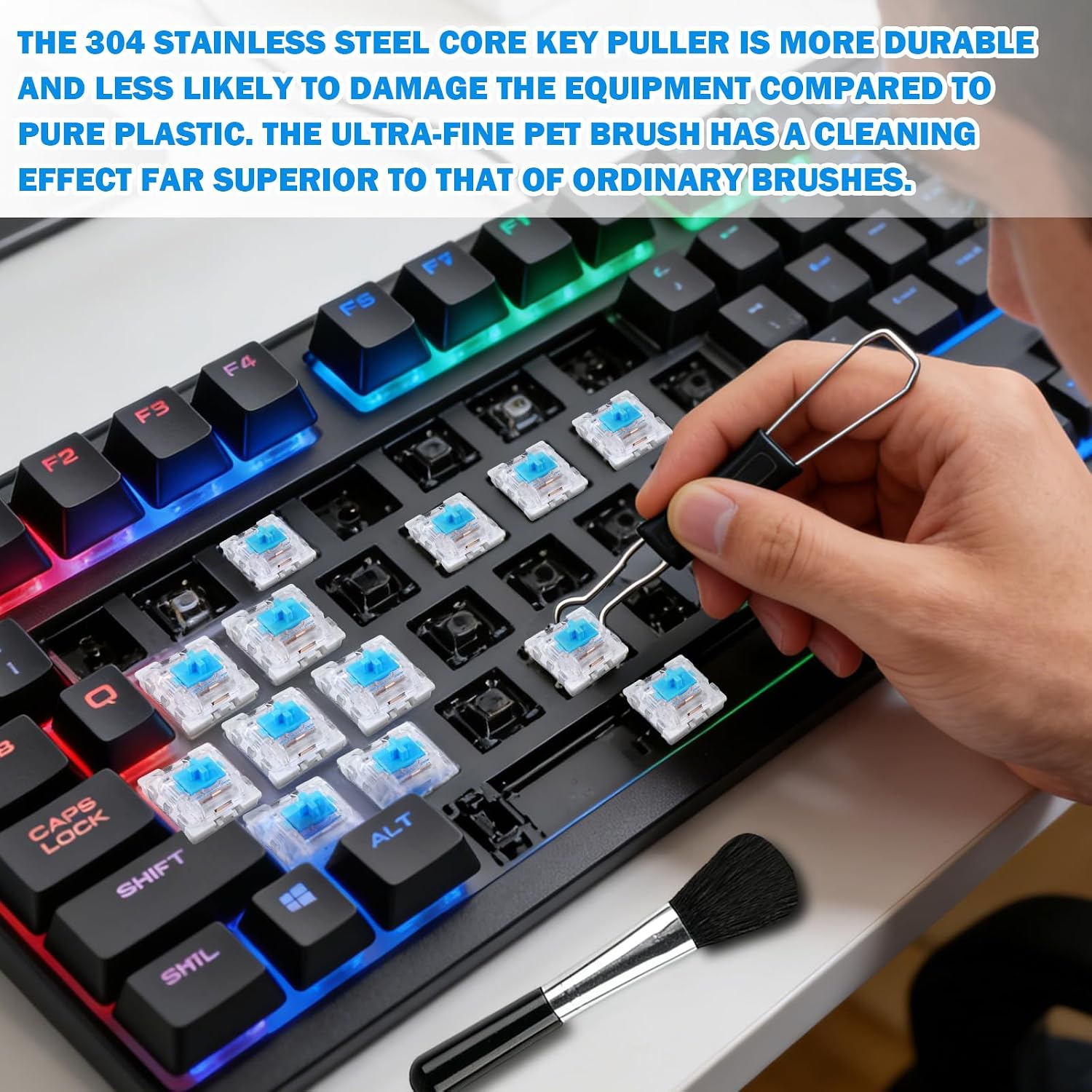 50Pcs Keyboard Clicker,Mechanical Keyboard Switches,3 Pin Clicky Switches with Brush and Key Puller,Clickers for 3D Prints,Dustproof,Keyboard Keys for Mechanical Gaming Keyboards,Typing,Cross Shaft