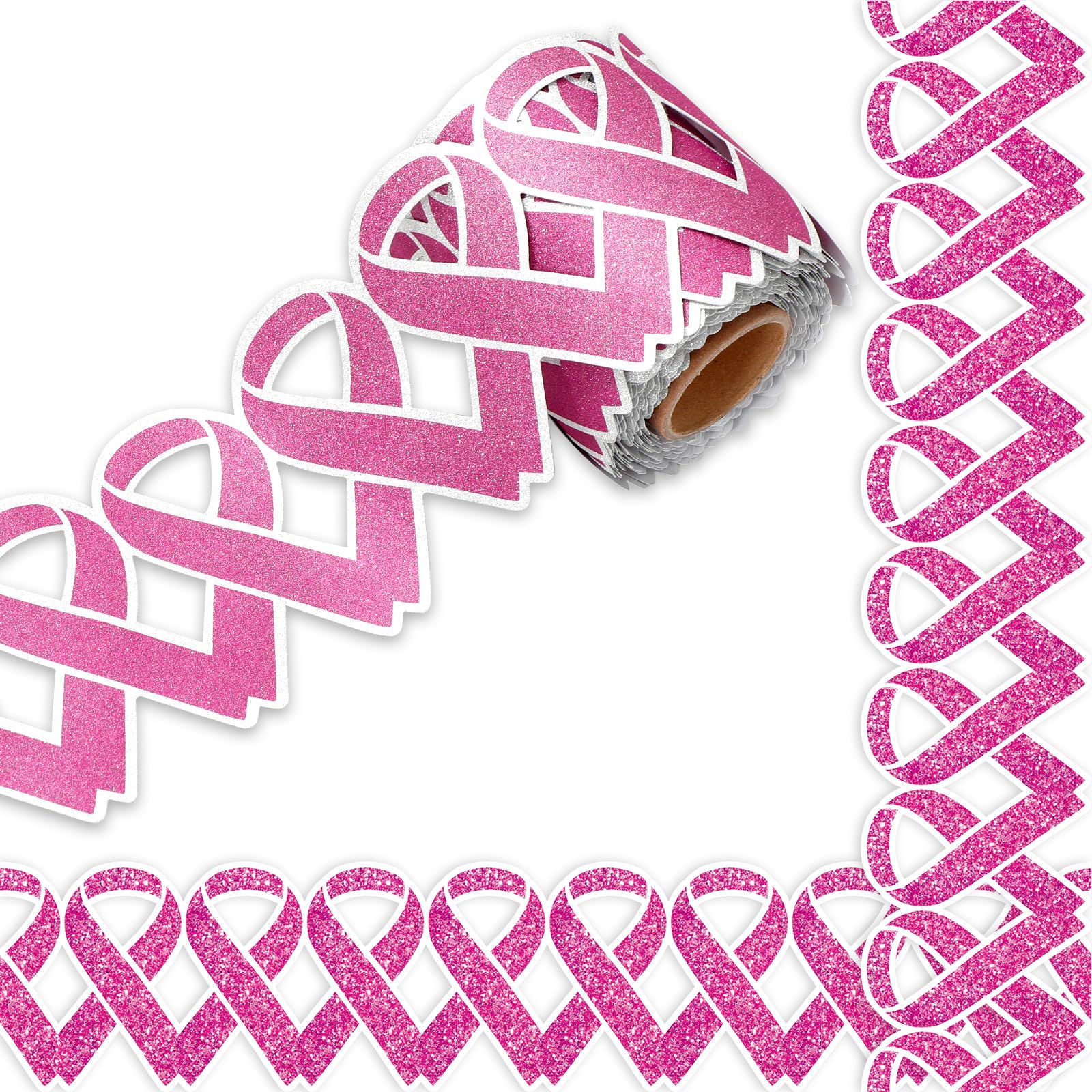 Bordure rose pailletée pour décoration murale et sensibilisation cancer du sein