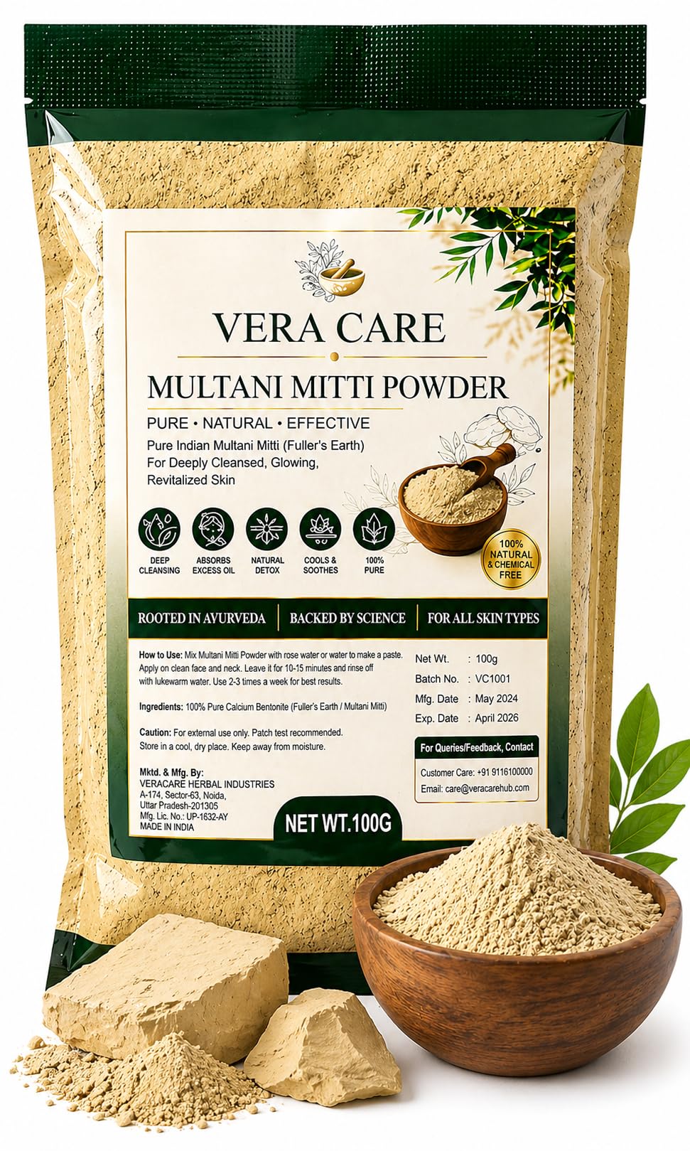 Multani Mitti Powder, 100% Pure and Natural, for Hair Fall Control and Face Glow, 100g-picture-32