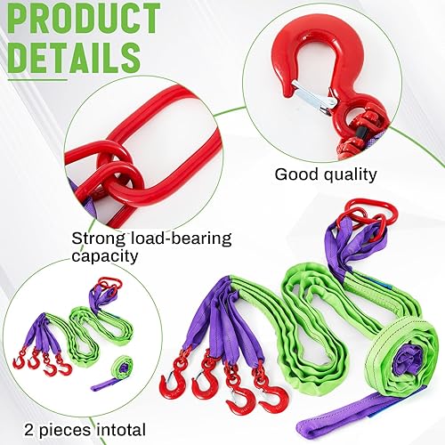 Miniatura 3 de 2 correas de poliéster de 6.6 pies de alta resistencia para aparejos de elevación de cuatro patas con gancho y torsión, eslingas de elevación de