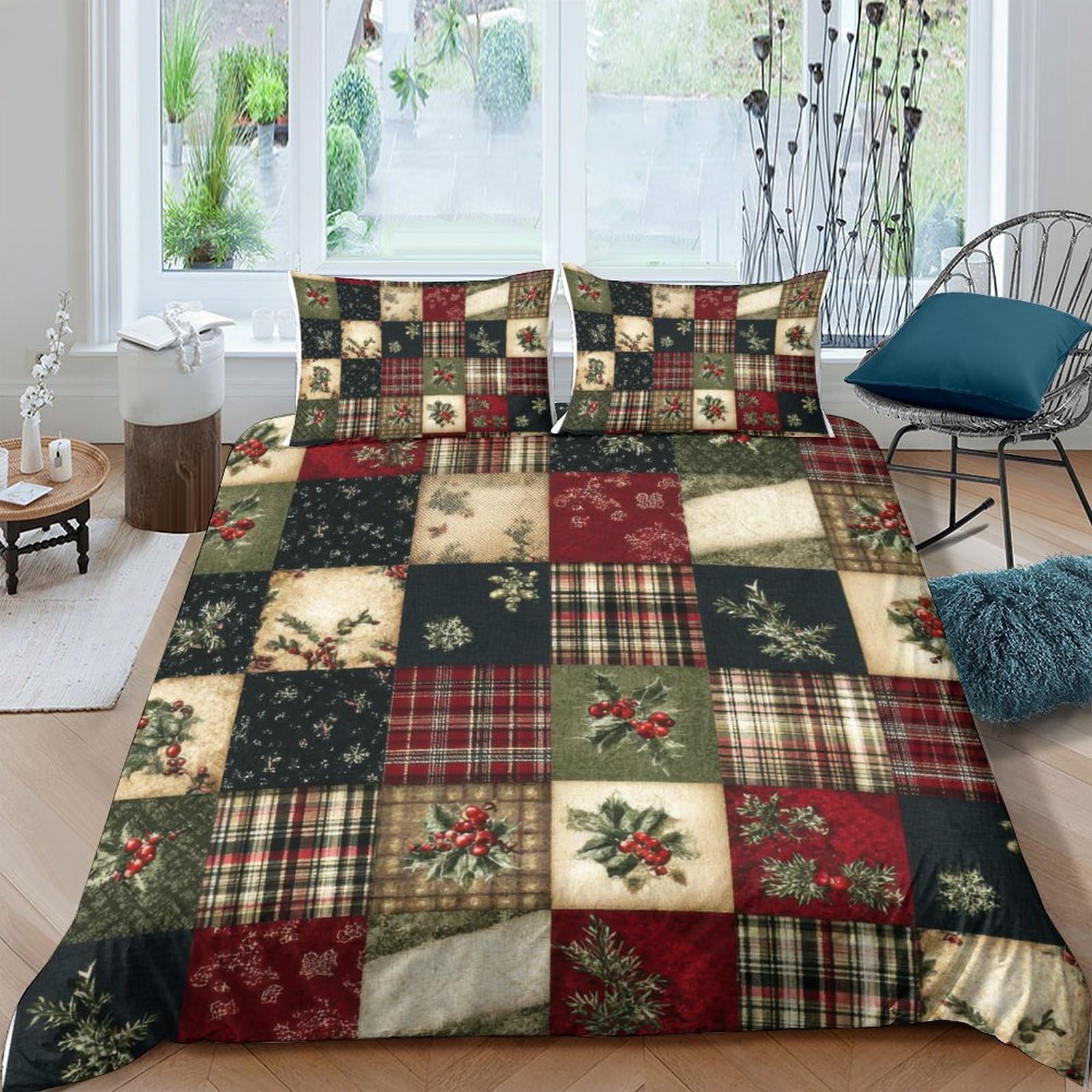 Unrxjzlvm Style-5 Patchwork Plaid Duvet Cover Set Microfiber Student Decor