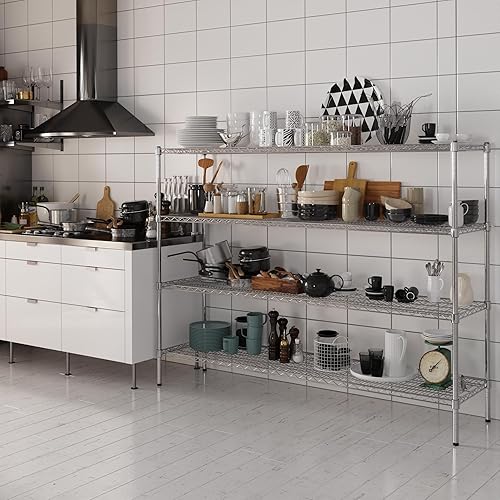 Miniatura 241 de Kit de estantería de alambre cromado de 4 niveles de 24 pulgadas de profundidad x 24 pulgadas de ancho x 64 pulgadas de alto Unidad de estante