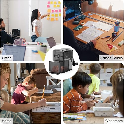 Miniatura 7 de Sacapuntas negro, sacapuntas manual con hoja helicoidal más fuerte para afilar rápidamente para niños, escuela, aula, hogar, artistas, ideal para