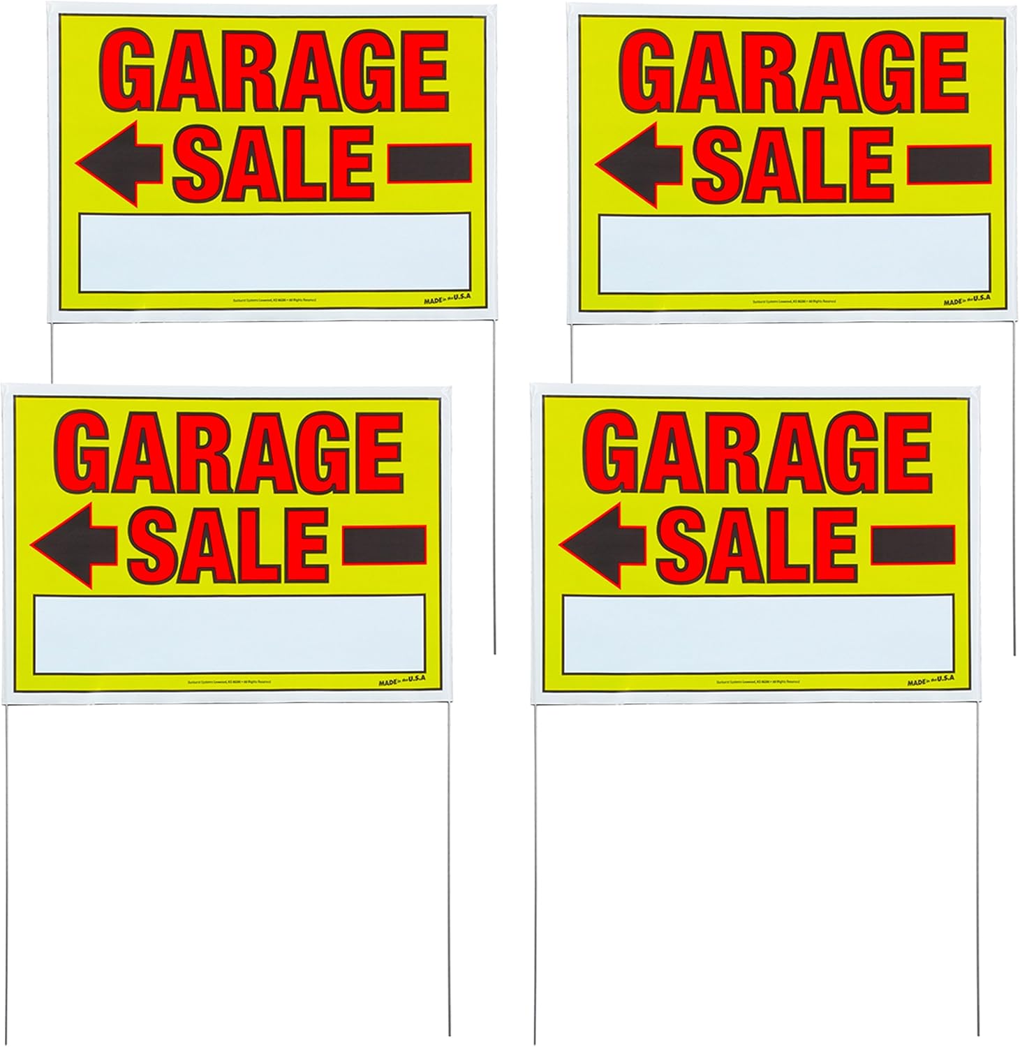 Sunburst Systems 3965 4 Pack Of 14" x 22" Double Sided Yard Sale Signs with Stakes
