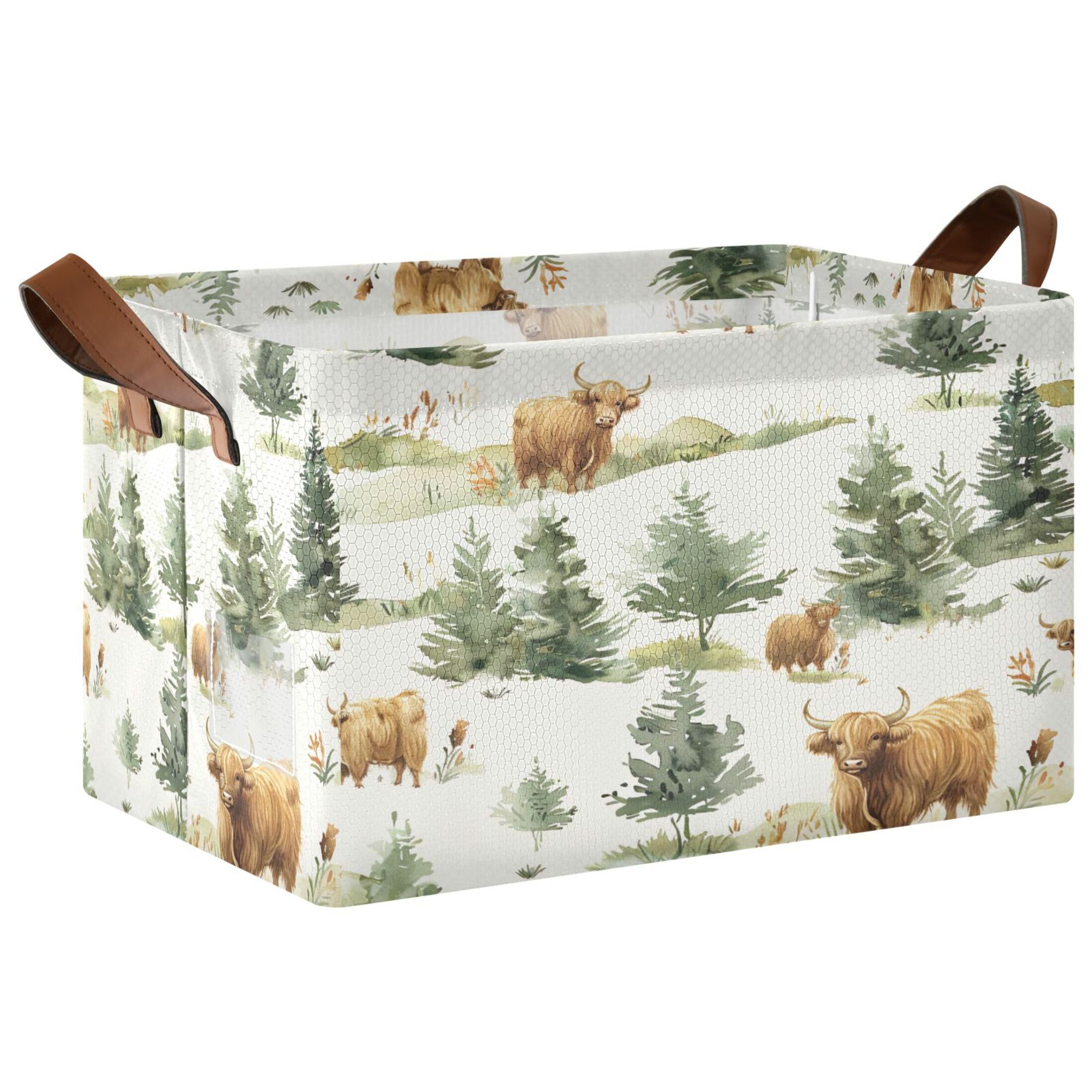 Sevdomey Highland Cows Storage Basket Large Cube Organizer Collapsible Storage Bin With Handle For Shelves Closet Laundry Home Office Decor, 2 Pack