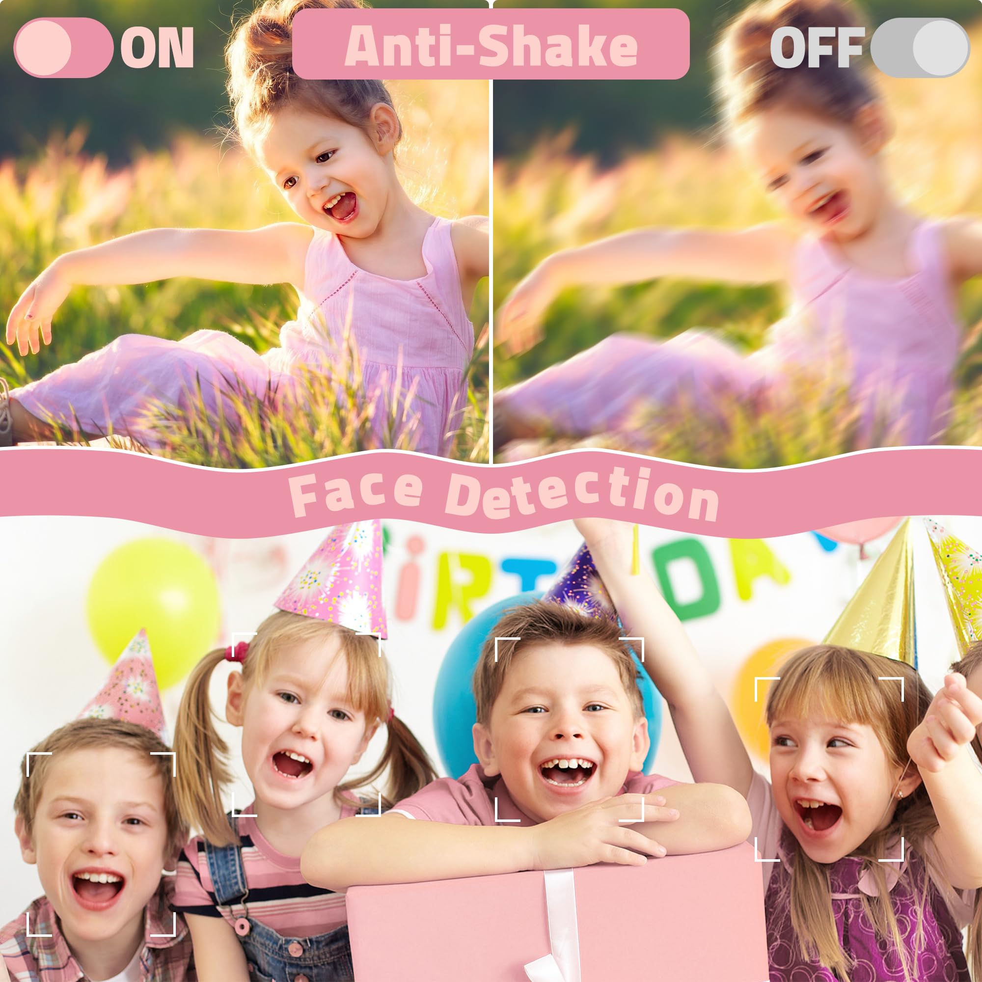 Fotocamera Digitale, HD 1080P con Scheda di Memoria da 32 GB, Fotocamera da 48 Megapixel, LCD da 2,4 Pollici con Zoom Digitale 16x per Ragazze, Adolescenti, Ragazzi e Principianti (Rosa)