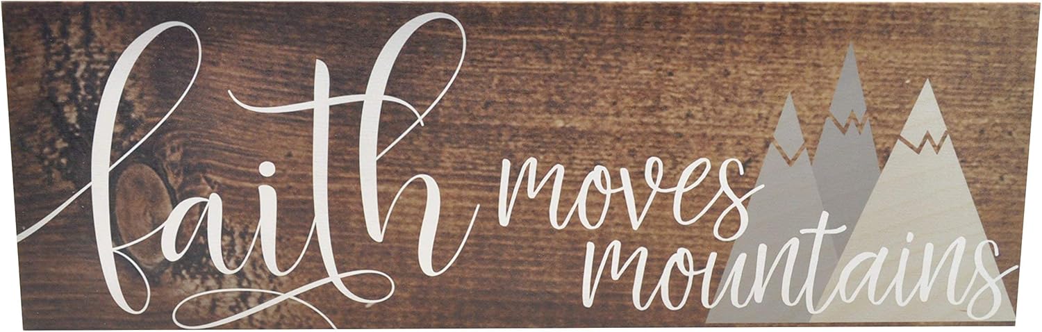 Faith Moves Mountains Wood Rustic Style Wall Décor Sign 8x24