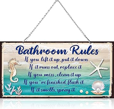 Amazon.com: Seashell Bathroom Rules Decor Signs Wall Ocean Theme Beach ...