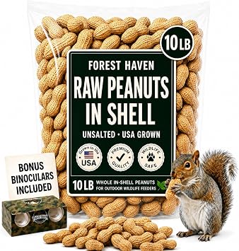 Forest Haven Premium Raw Peanuts for Squirrels 10LB Bulk Squirrel Food Unsalted Peanuts in Shell for Birds, Deer & Wildlife Bonus Binoculars Included - USA Grown
