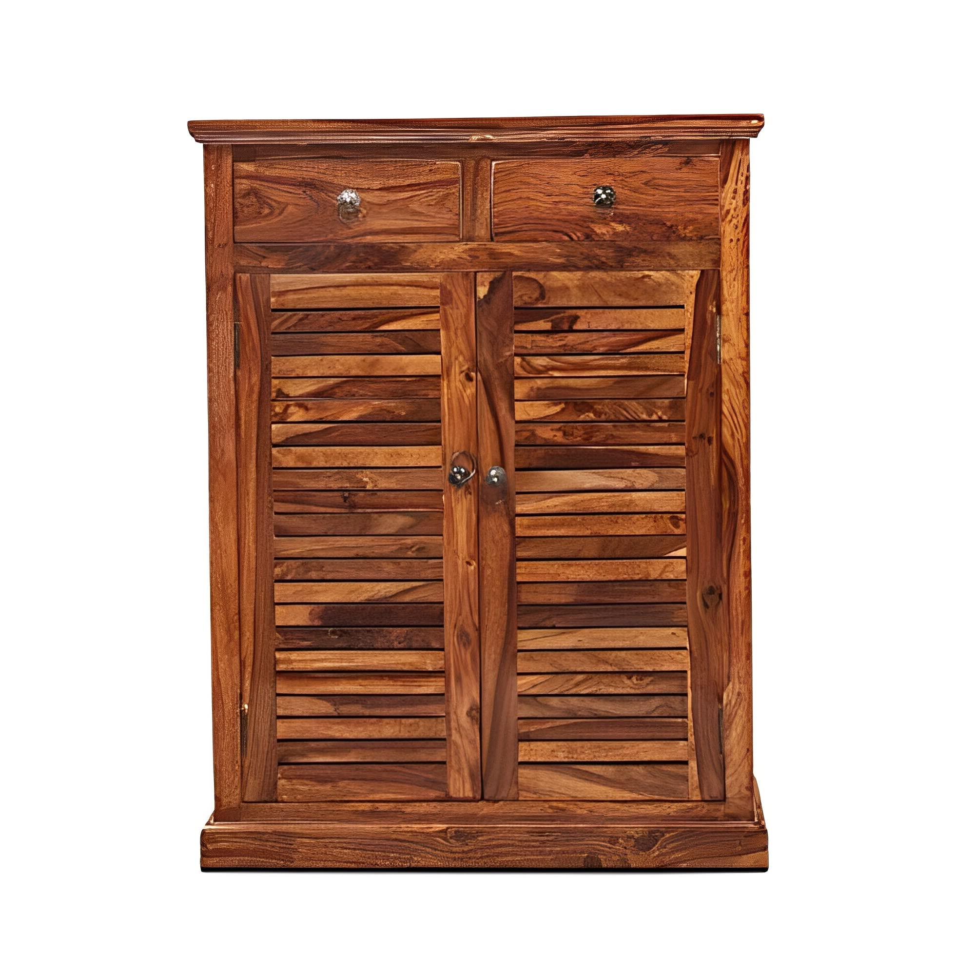 DIA Chitra Furniture Solid SHEESHAM Wood Shoe Racks 2 Door and 2 Drawer Walnut Finish-image-43