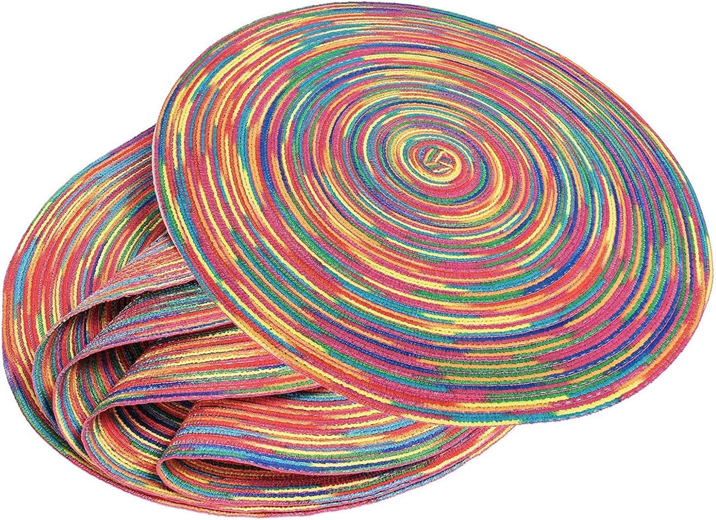 Braided Colorful Round Place mats for Kitchen Dining Table Runner Heat Insulation Non-Slip Washable Summer Placemats Set of 6