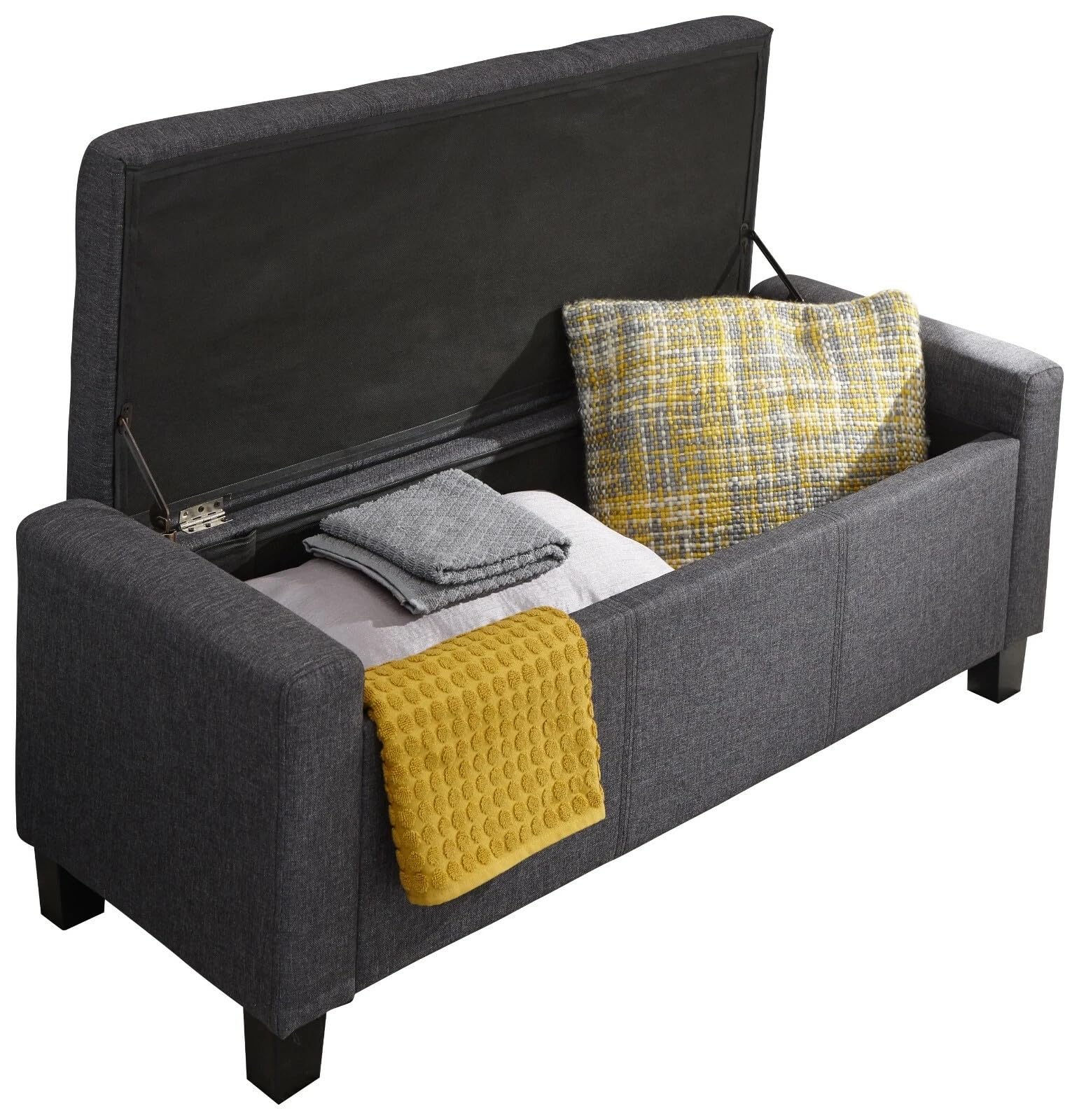 GFW Verona Charcoal Grey Ottoman Blanket Storage Box, Fabric Upholstered Storage Bench with Button Tufted Lid and 87.4L Hidden Storage