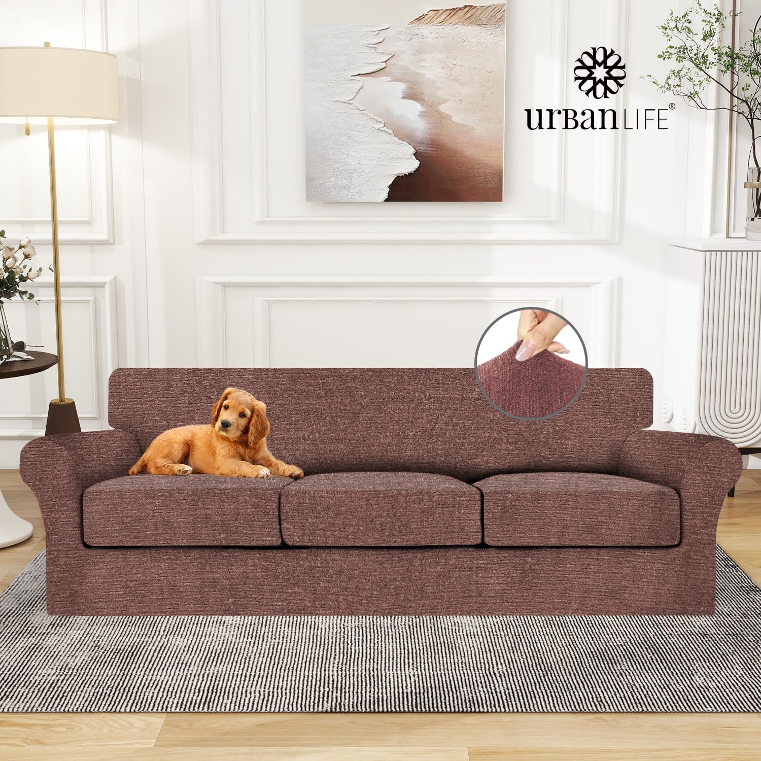 URBANLIFE Stretch Sofa Covers & Loveseat Couch Covers for 3 Cushion Sofa with 2 Cushion Sofa for Living Room Slipcover Set, Chocolate