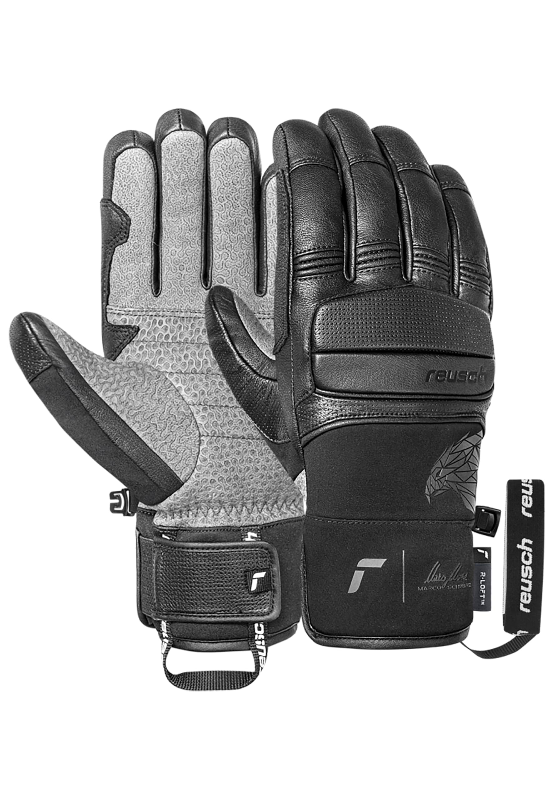 Reusch Marco Schwarz Unisex Skihandschuhe – Wasserabweisende & Winddichte Winterhandschuhe mit Ziegenleder, Knöchel- & Fingerpolsterung, Warm, Atmungsaktiv, Robust
