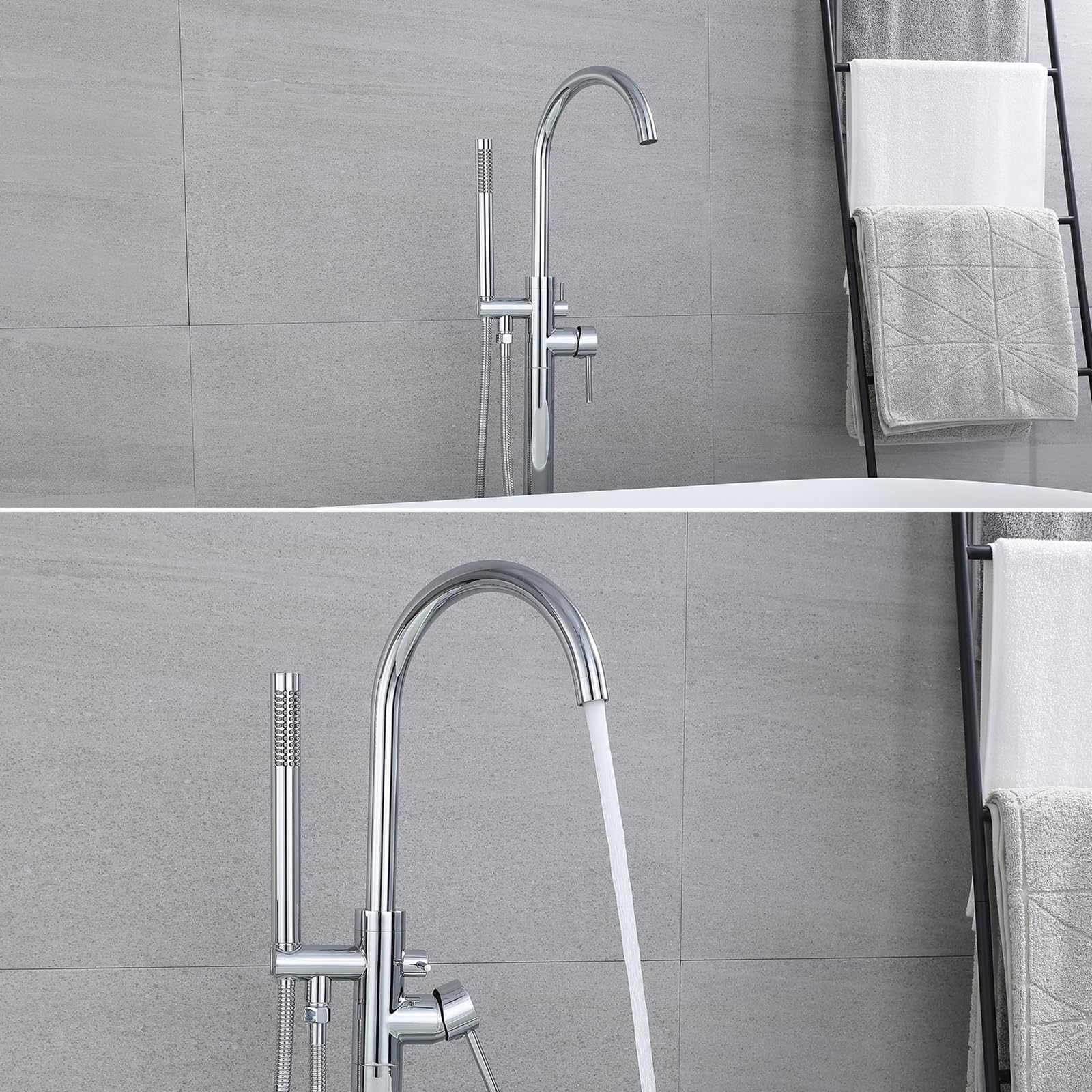 Freestanding Vasca Da Bagno Doccia Miscelatore Rubinetto Design A Collo D'oca Singola Maniglia Acqua Calda e Fredda Ch h Moderno Bagno Rubinetto Slish Soffione Combo
