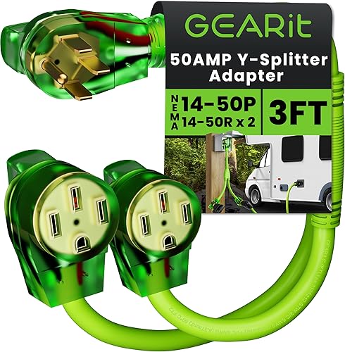 GEARit Cable adaptador divisor en Y de 50 amperios para RV y EV, 4 clavijas de 250 voltios, NEMA 14-50P a x2 NEMA 14-50R, 63, 81 STW AWG calibre