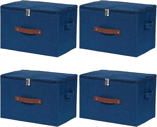 Miniatura 34 de Contenedores de almacenamiento con tapa con cremallera de tela de algodón y lino, cestas de almacenamiento con tapa, cajas plegables lavables para