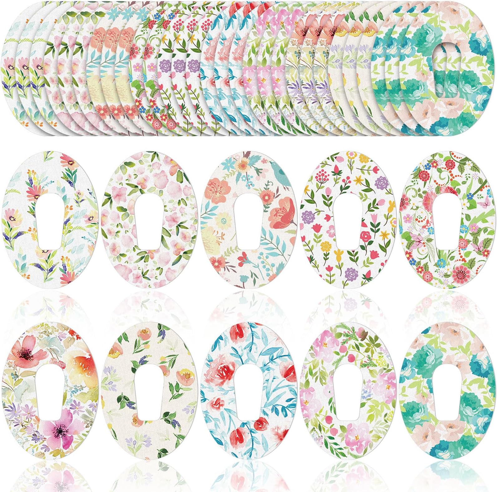 30 Pcs 10 Styles Adhesive Patches Compatible with Dexcom Sweatproof Colorful Sensor Floral Adhesive Tape with Split Backing Continuous Glucose Monitor Protection (G6,3.94 x 2.76 Inches)