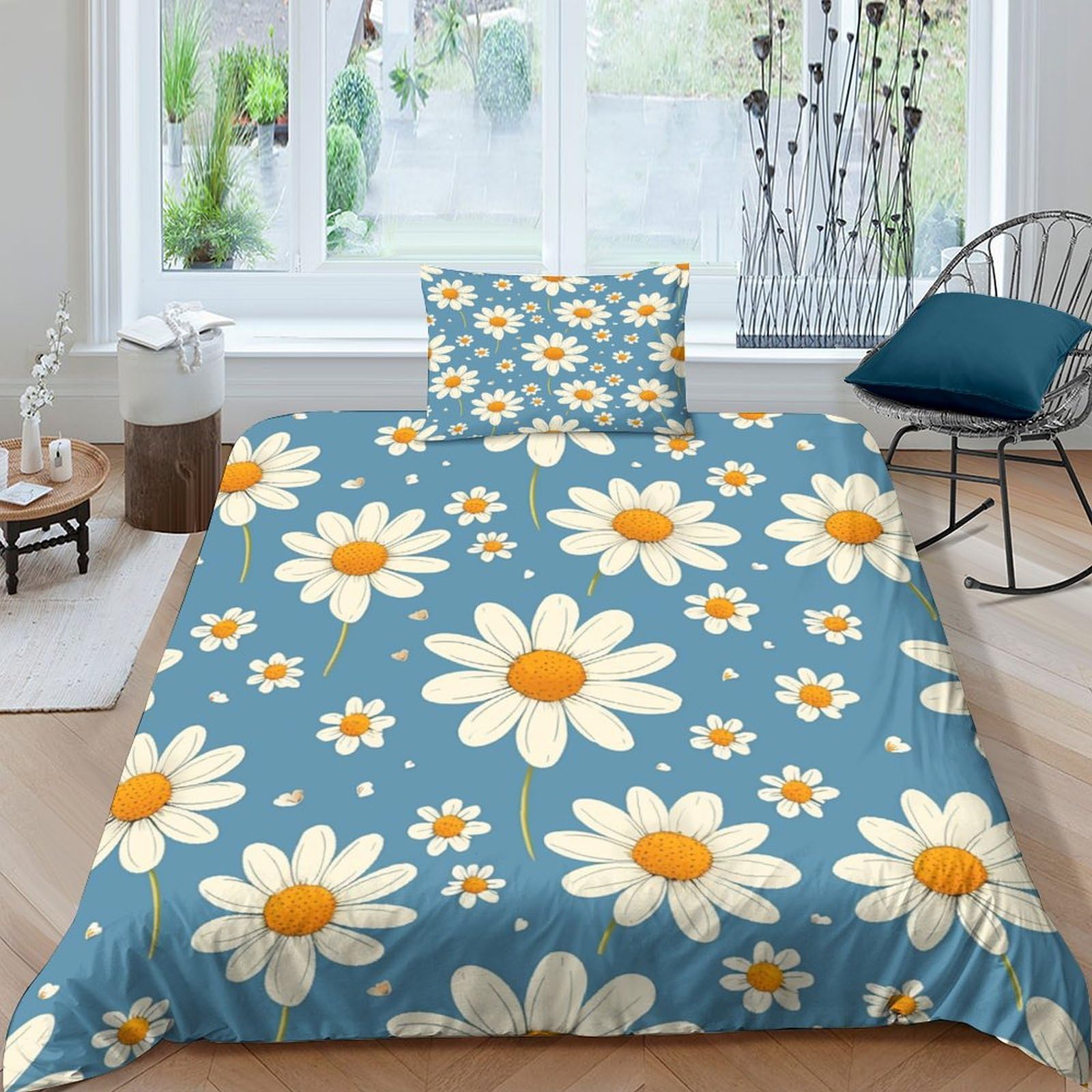 Housse de couette fleurs 3D en microfibre 135x200 cm avec 2 taies d'oreiller pour lit simple
