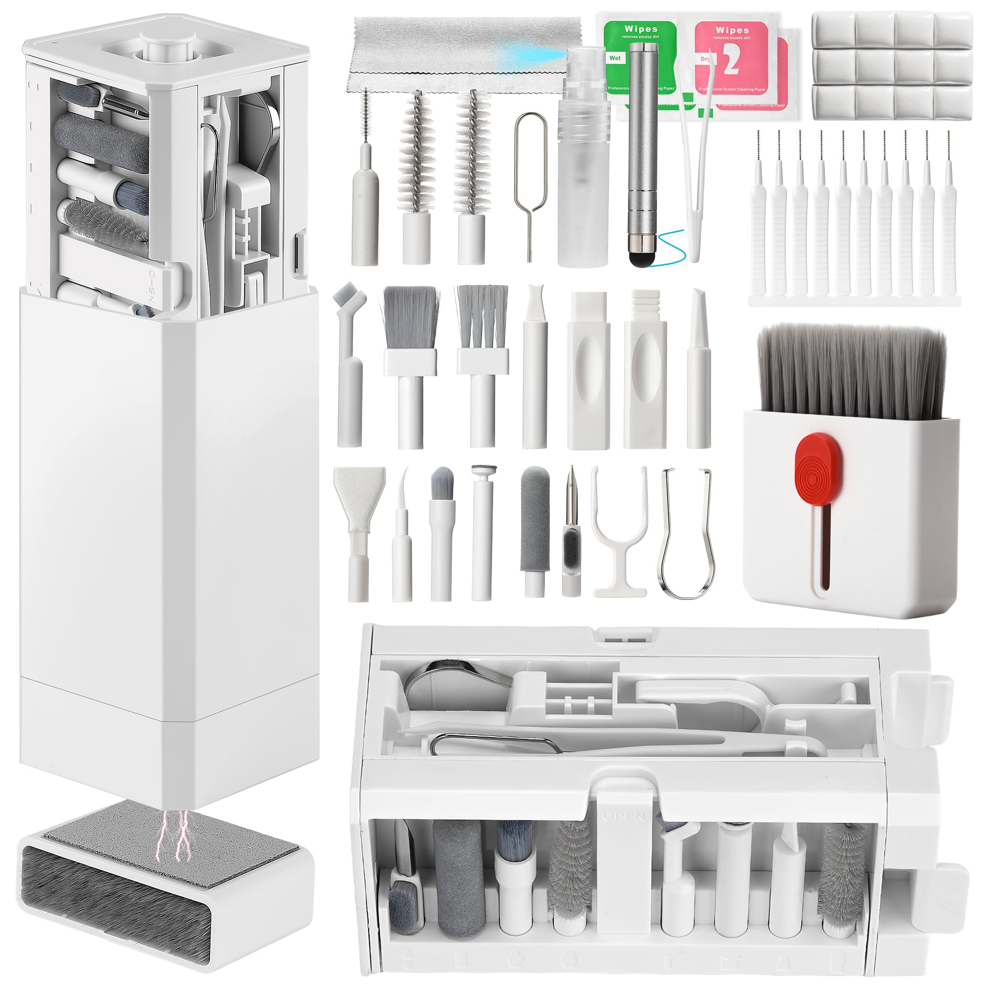 Cell Phone Cleaning Kit, iPhone Cleaning Kit for Charging Port Cleaner Keyboard Cleaning Kit for Airpods/Android/USB C/Earbuds/Laptop/iPad/Camera Lens with Stylus Pen (White, Elite Pack)