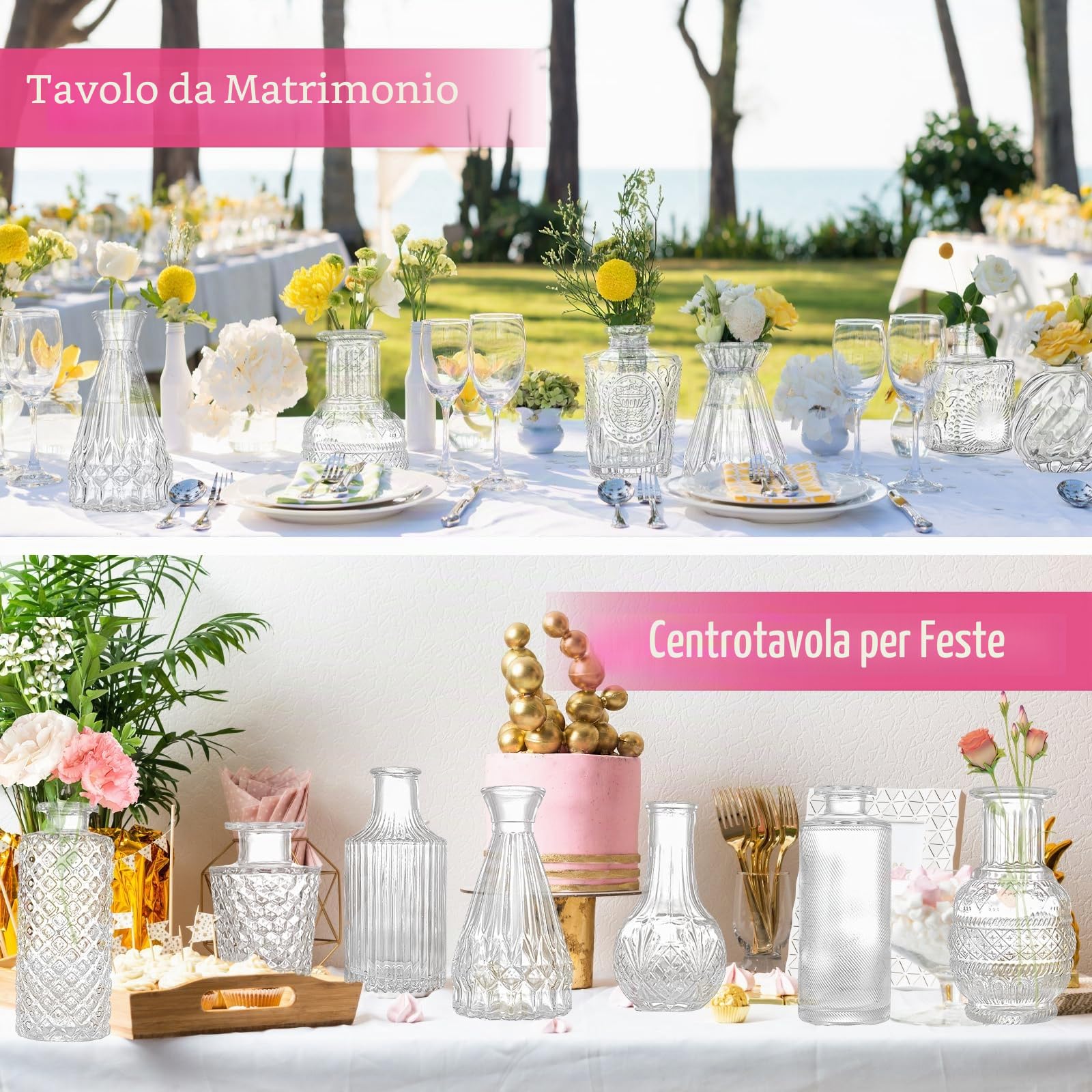 Set di 33 Vasi in Vetro Piccoli per Centrotavola di Nozze Rustici, Mini Decorazioni Floreali per La Casa, Trasparenti