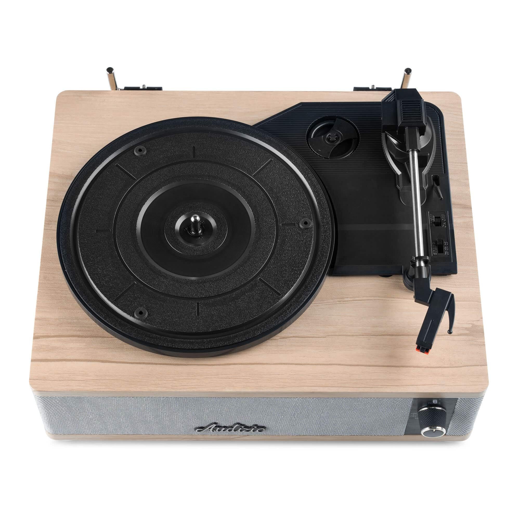Audizio Irvine – Tocadiscos de Vinilo con Altavoces 40W Bluetooth 5.4 3 velocidades 7 10 12 Pulgadas Salida RCA Entrada AUX Sistema antivibración diseño Compacto en Madera Clara, Color Madera Clara