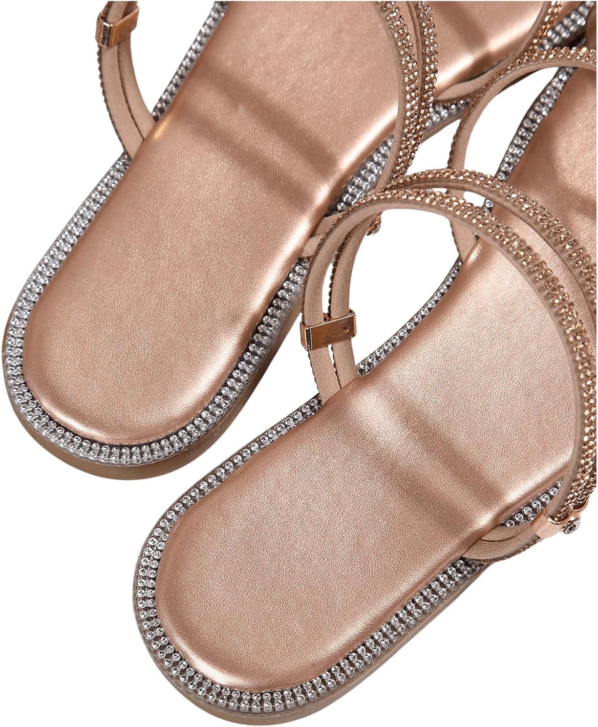 OYOANGLE Women's Rhinestone Strappy Open Toe Slide Sandals Slip on Casual Flat Sandals - Image 6