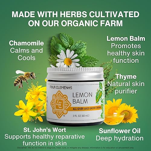 Miniatura 2 de Four Elements - Crema hidratante facial de bálsamo de limón, 2 onzas, crema facial y corporal orgánica a base de hierbas con bálsamo de limón,