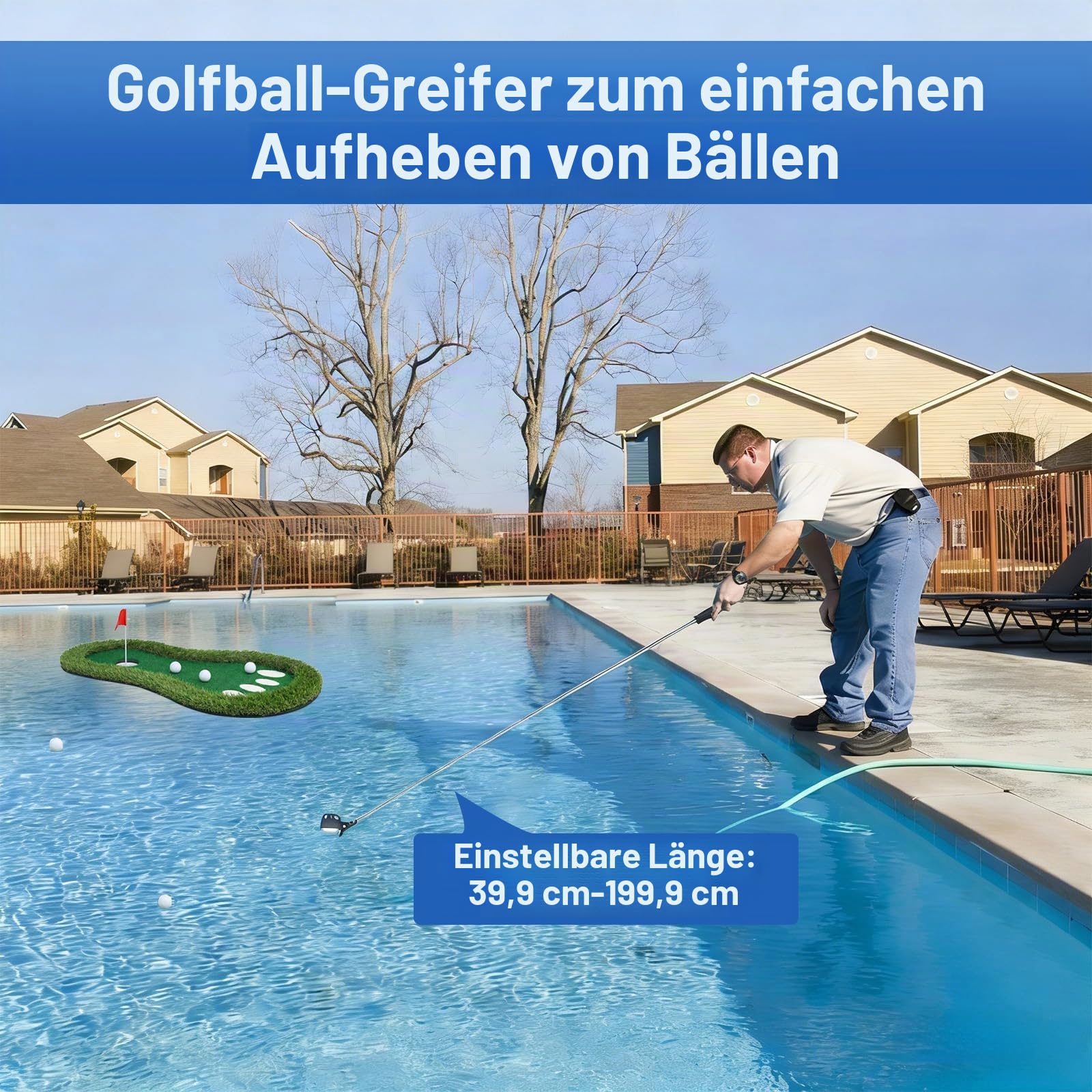 Schwimmendes Golfgrün für Pool, schwimmende grüne Matte mit Ball-Riever für Pool/See, kein Driften, schwimmendes Golf-Putting-Rasen-Spiel-Set für Golfer