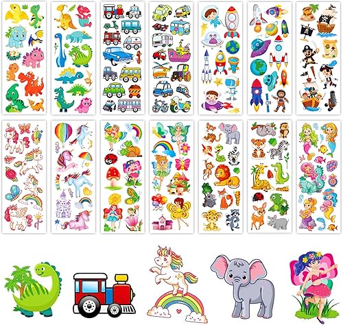 Calcomanías 3D para niños y niños pequeños, calcomanías hinchadas, 24 hojas diferentes, incluyendo animales, automóviles, mariposas, dinosaurios y