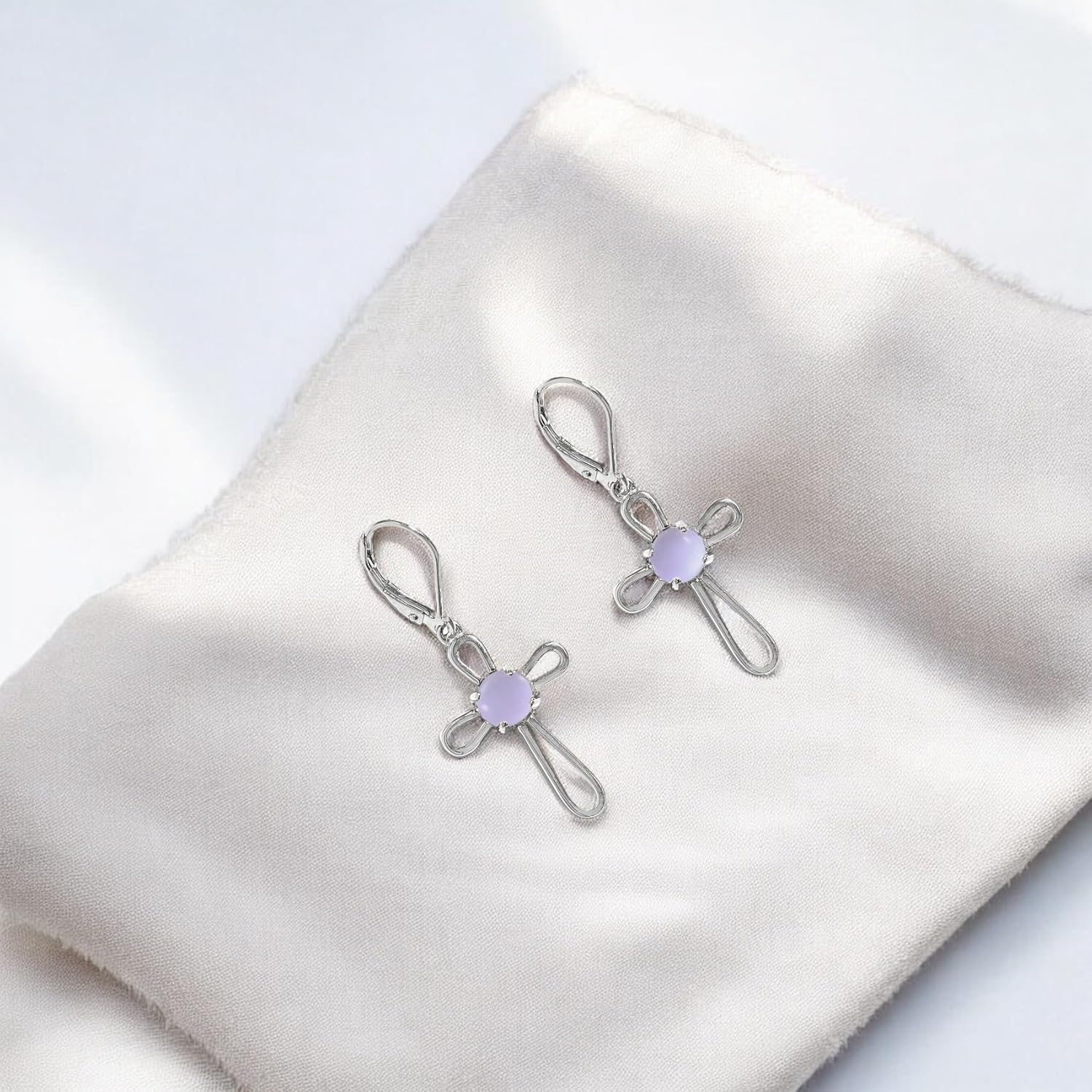 Recycled Antique Glass and Bottles Sterling Silver At The Cross Lever-Back Earrings