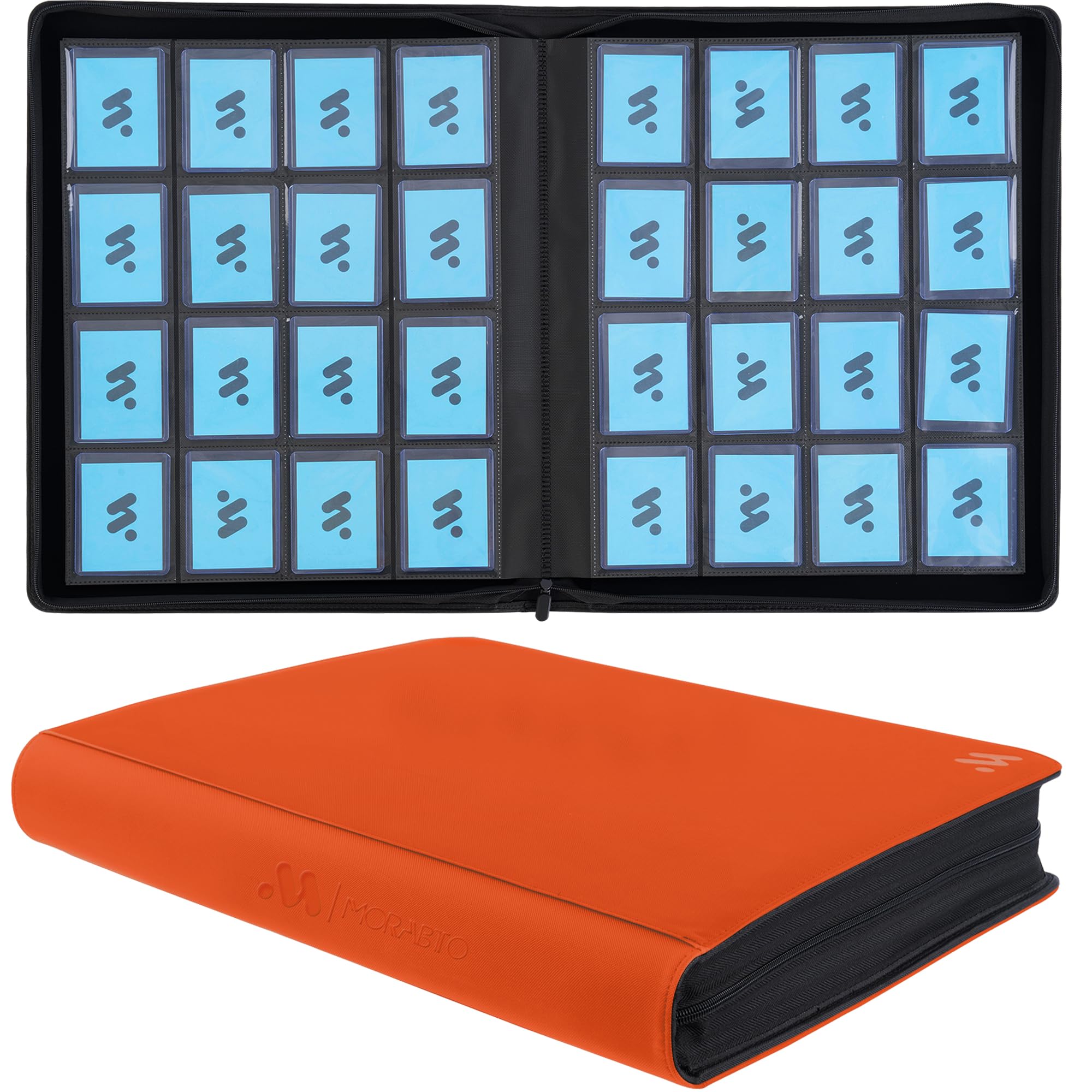 MORABTO Top Loader Binder, Holds 640 Top Loaders,16 Pocket Top Loader Binders for 3" x 4" Rigid Cards,Top Loader Card Binder for Hard Plastic Top Loaders -Orange