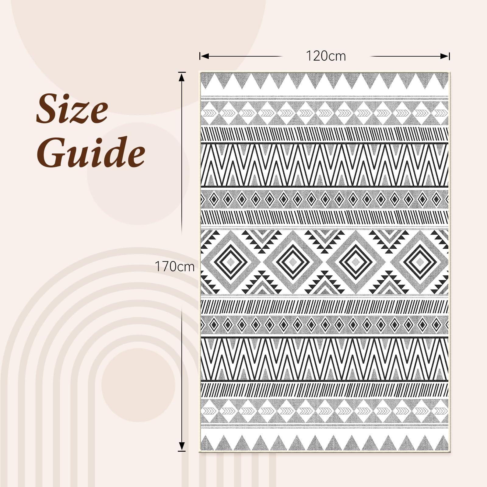 Vamcheer Tappeto Salotto Pelo Corto - Tappeti Moderni Camera da Letto Grandi Dimensioni,Tappeto Cucina Antiscivolo Lavabile,Tappeto esterno Palestra,Ufficio,Corridoio,120X170 Nero/Grigio